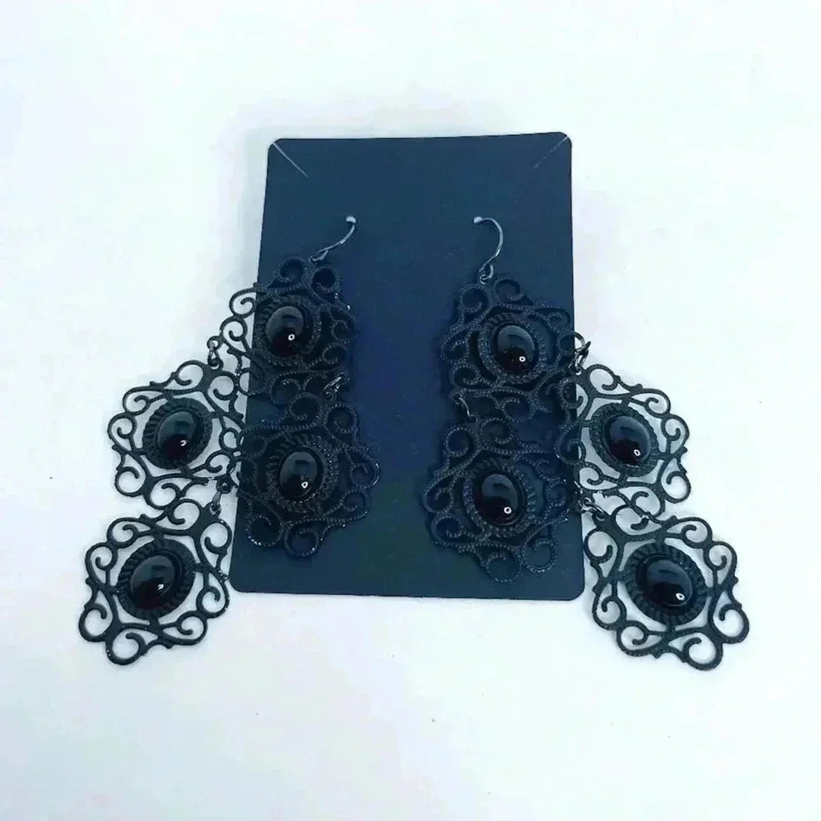 Black Gothic Drop Earrings Statement Dark Halloween Grunge Punk by Hot Girl Secondhand