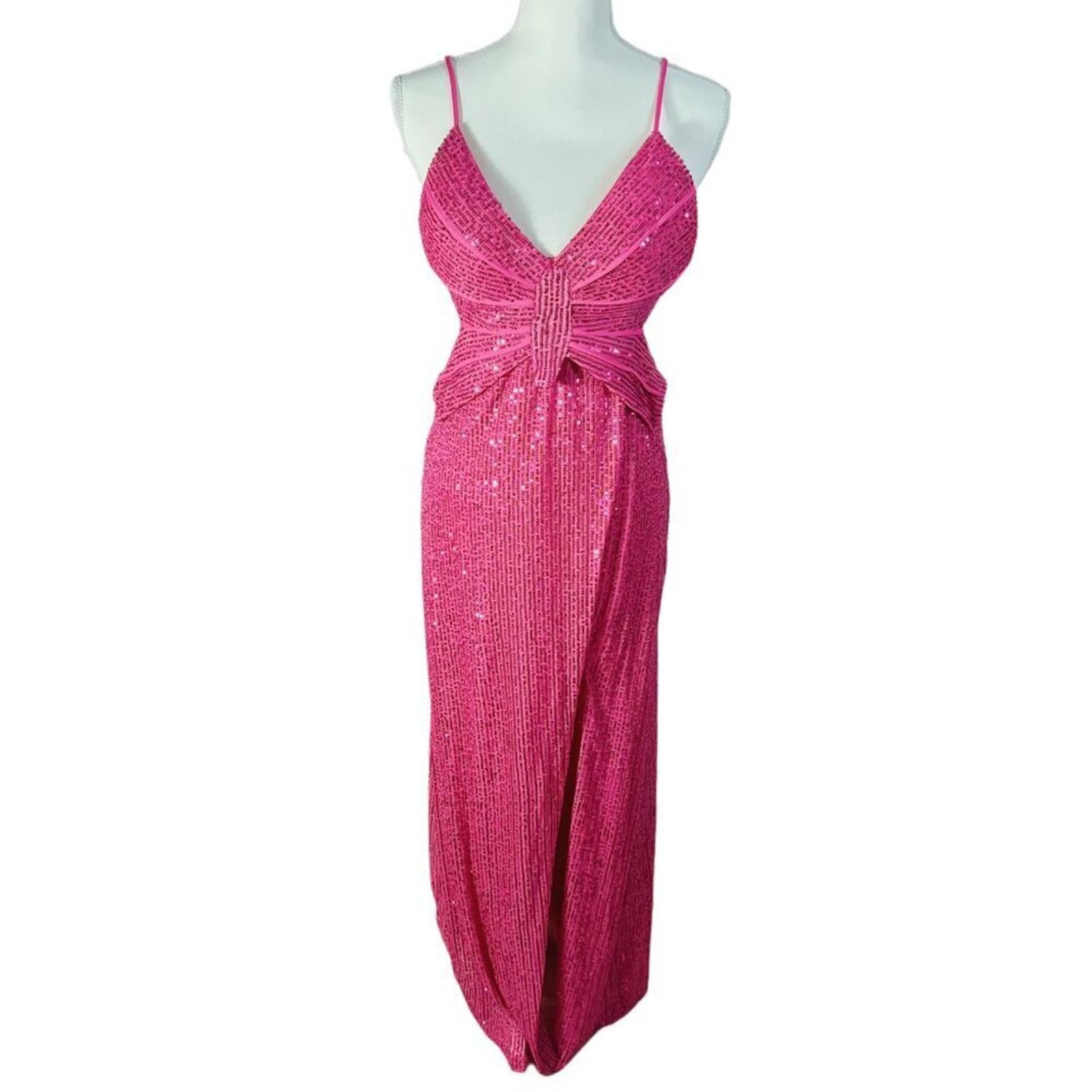 Love is For Eternity Hot Pink Sequined Butterfly Dress y2k Prom Formal by Hot Girl Secondhand