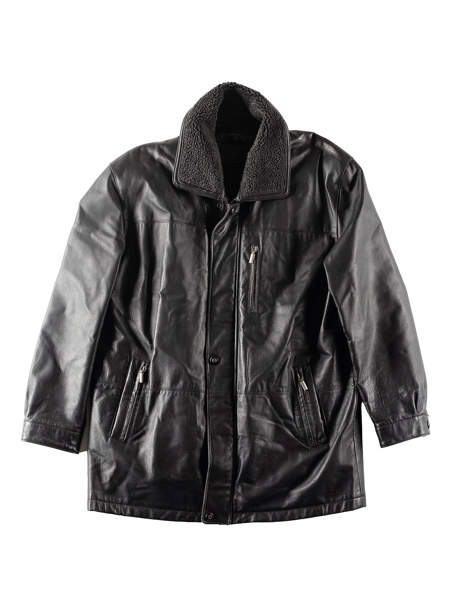 Vintage 90's Men Faux Sheepskin Coat in Black by Northern Grip