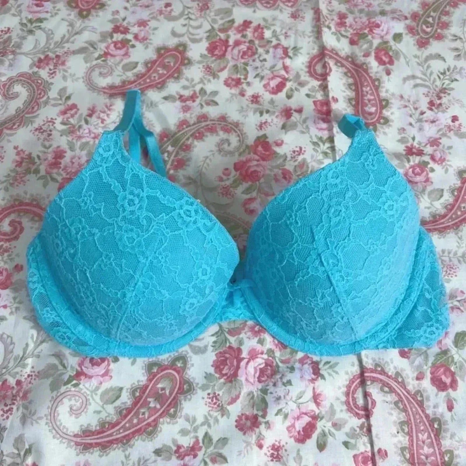 Victoria's Secret Blue Lace Lined Perfect Coverage Bra 34C by Hot Girl Secondhand