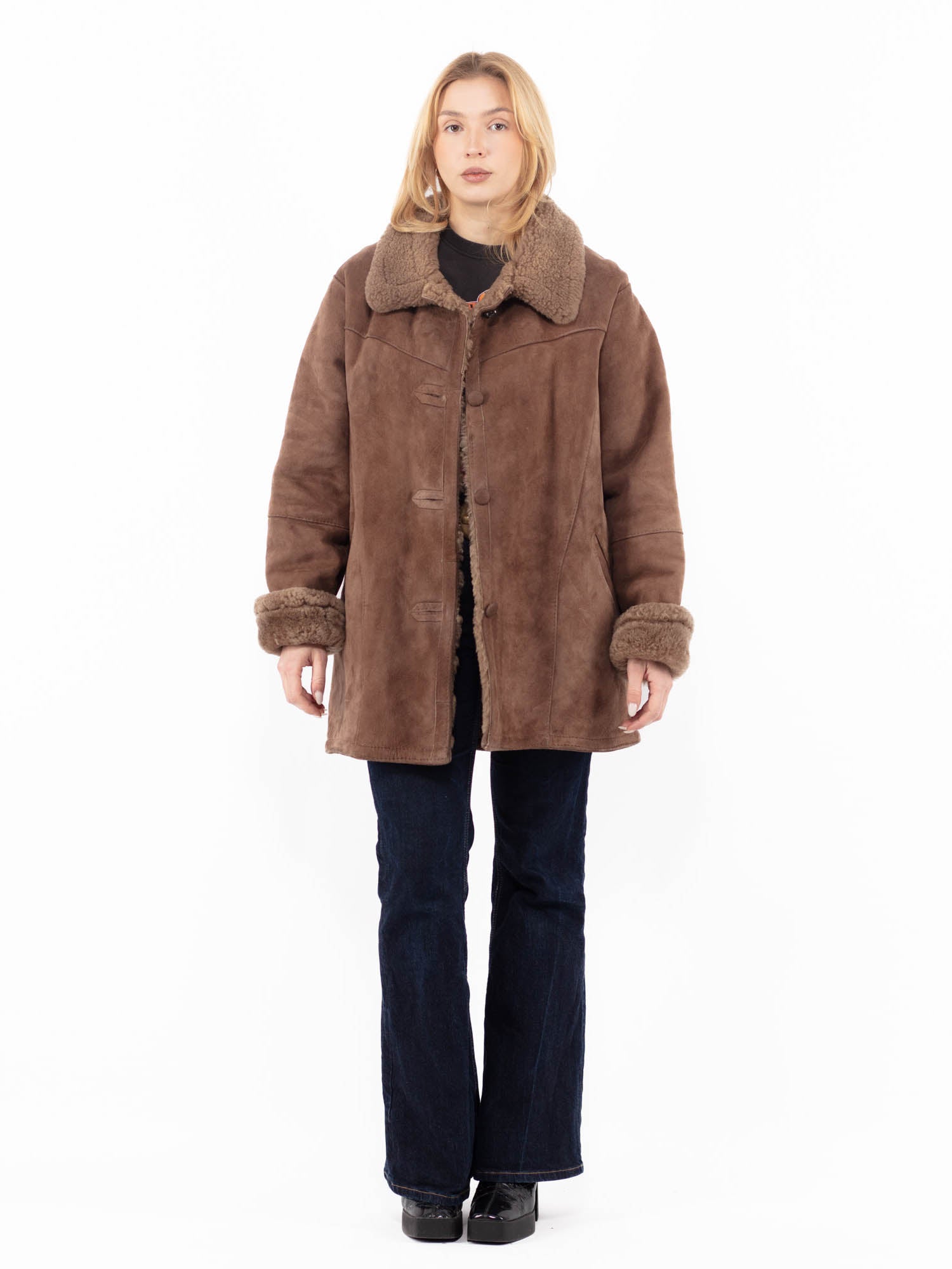 Vintage 90's Women Sheepskin Coat in Brown by Northern Grip