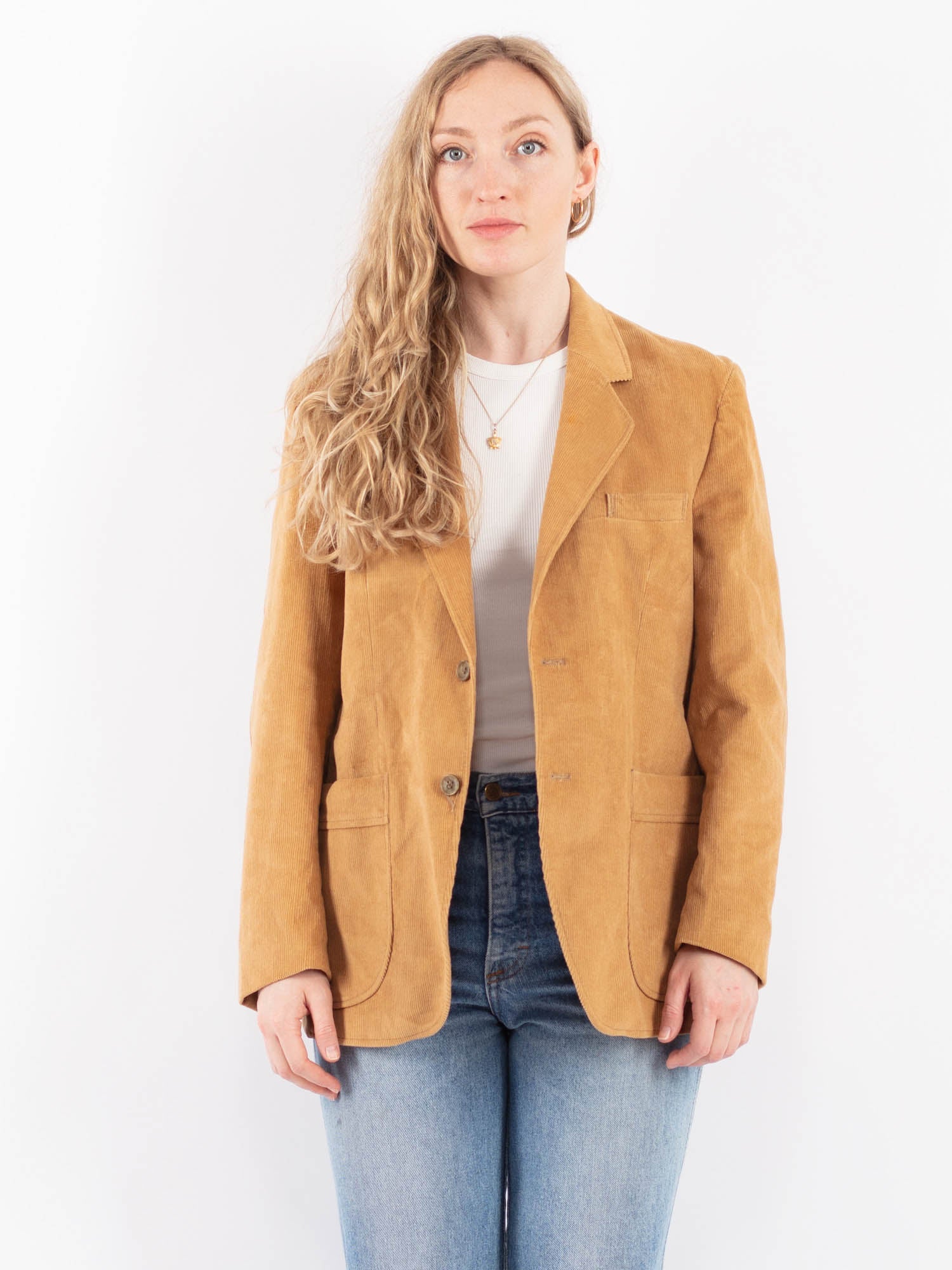 Vintage 70's Women Corduroy Blazer Jacket in Beige by Northern Grip