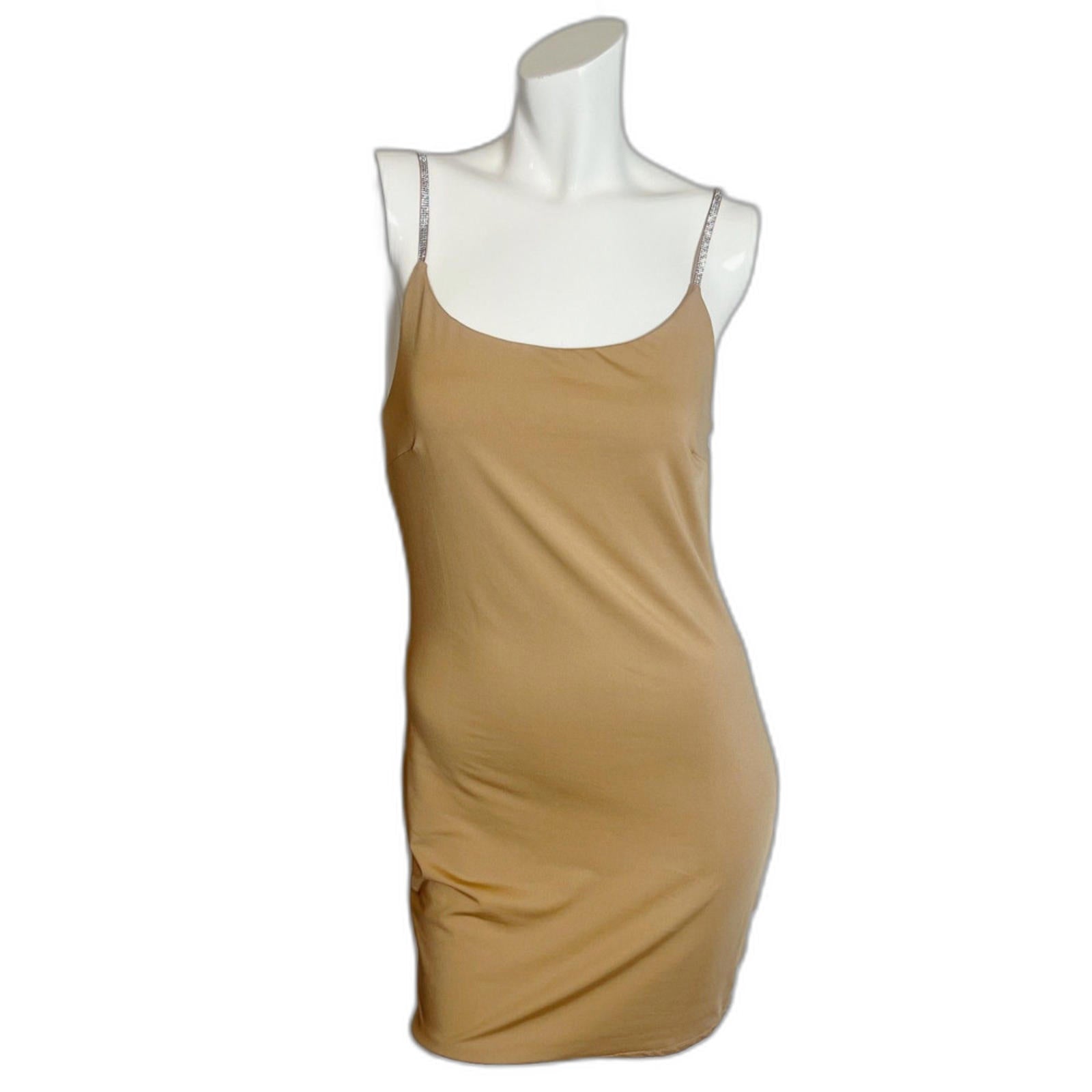 Iris Nude Bodycon Dress Rhinestone Straps Tan Beige Women's Size L by Hot Girl Secondhand