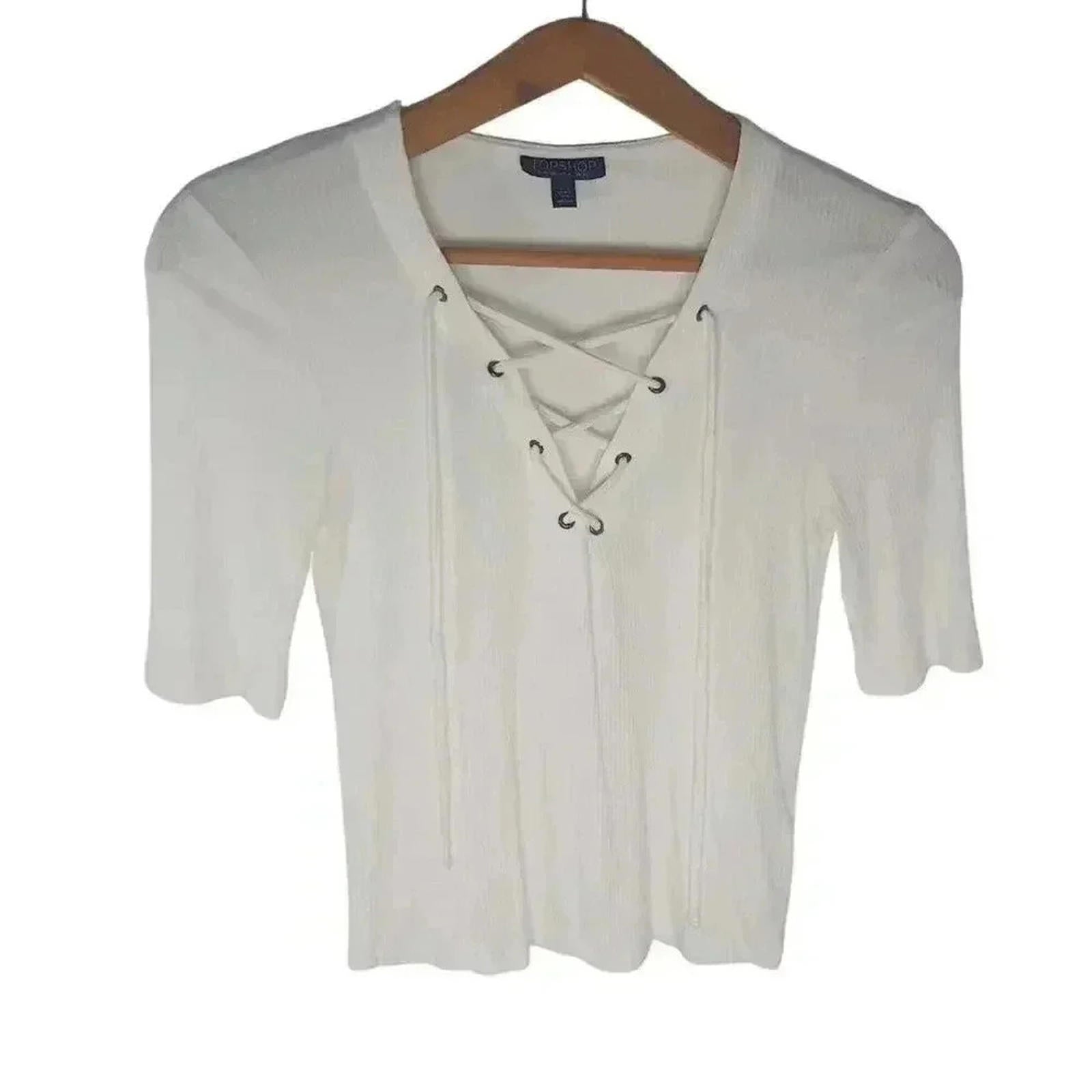 Topshop Ribbed Lace Up Crop Top Tumblr Indie Sleeze 2014 Women's Size by Hot Girl Secondhand