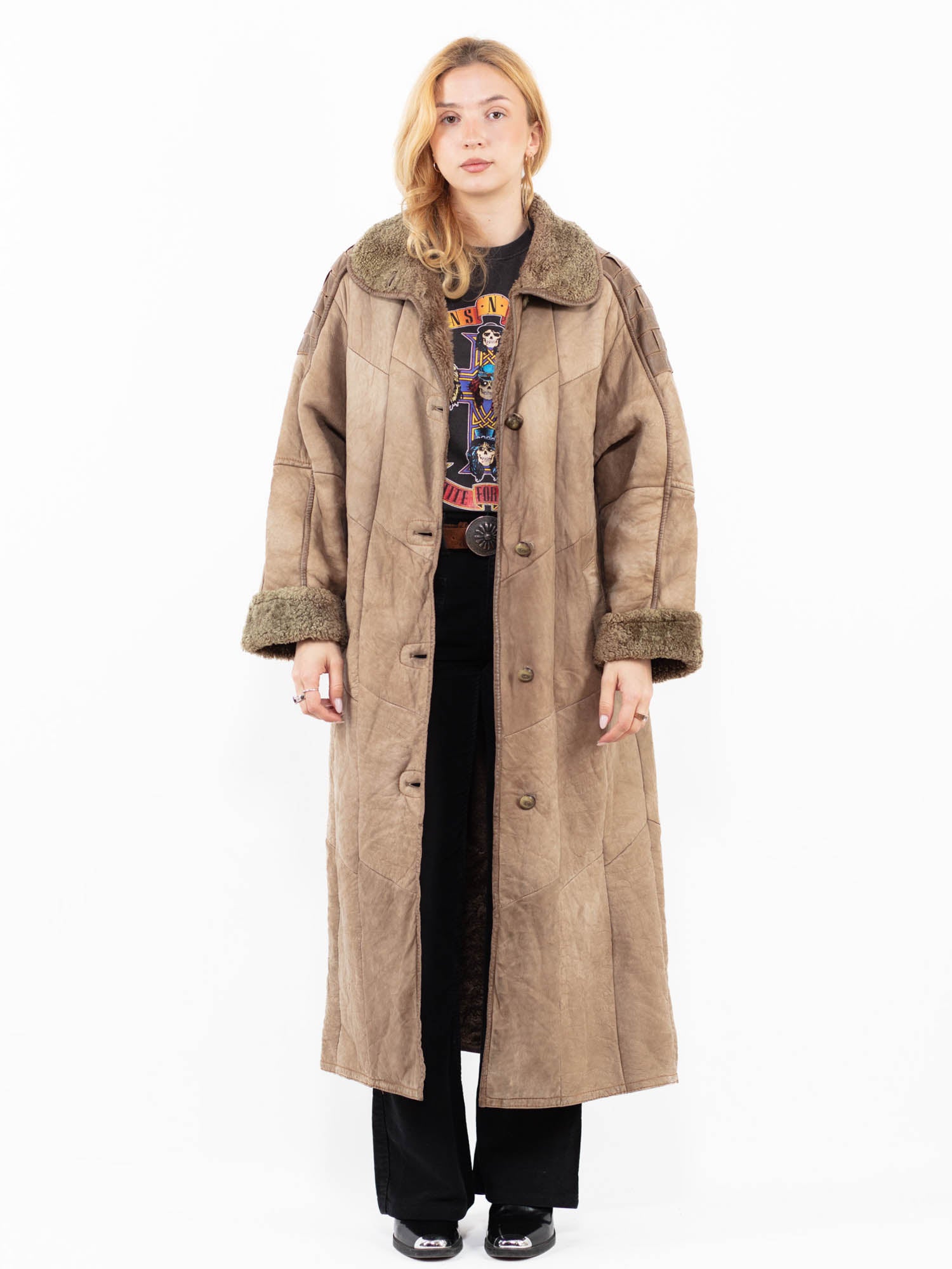 Vintage 90's Women Sheepskin Coat in Brown by Northern Grip