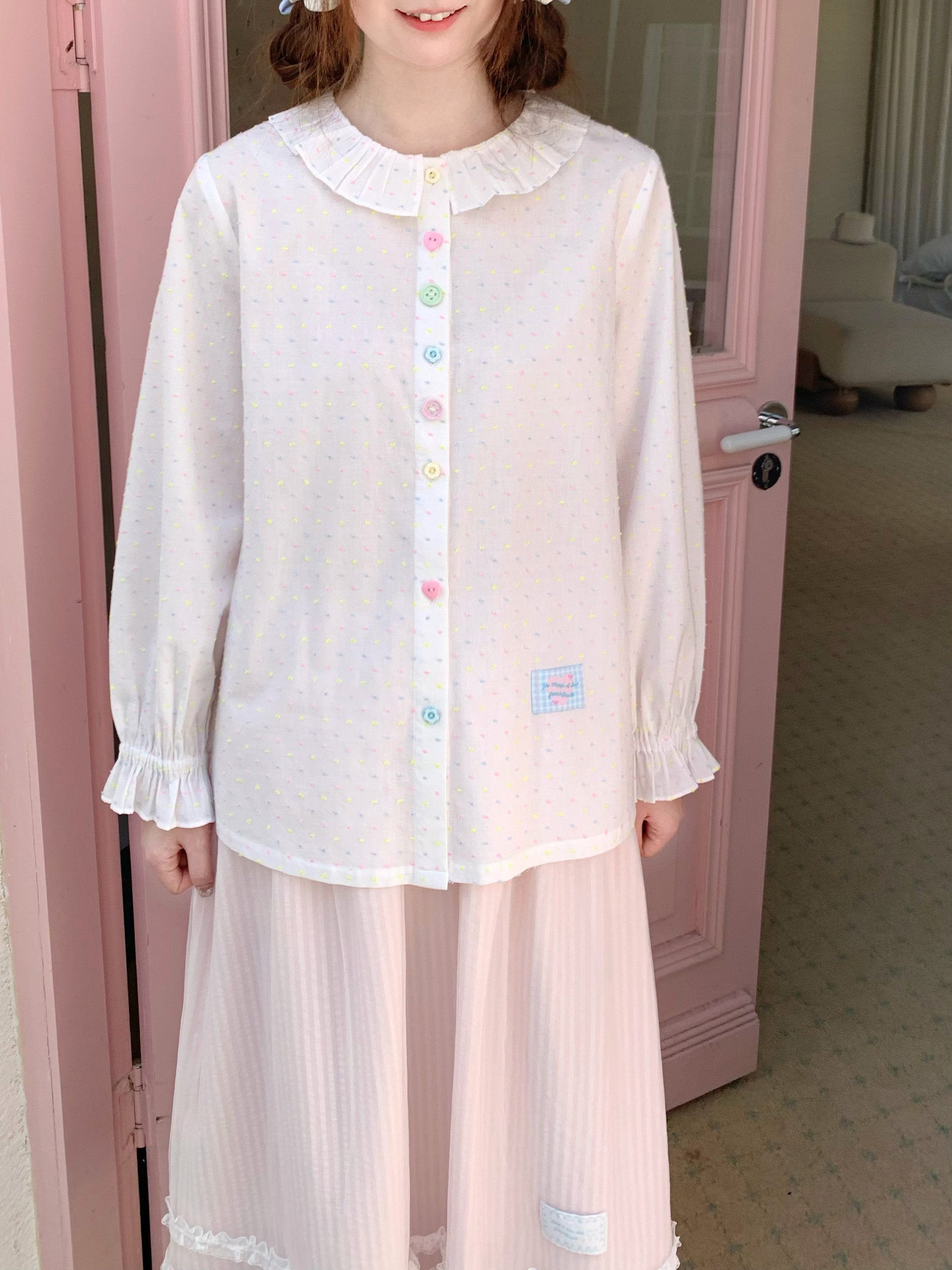 White Colorful Button Cardigan | Kawaii Harajuku Summer Outerwear by Land Decora