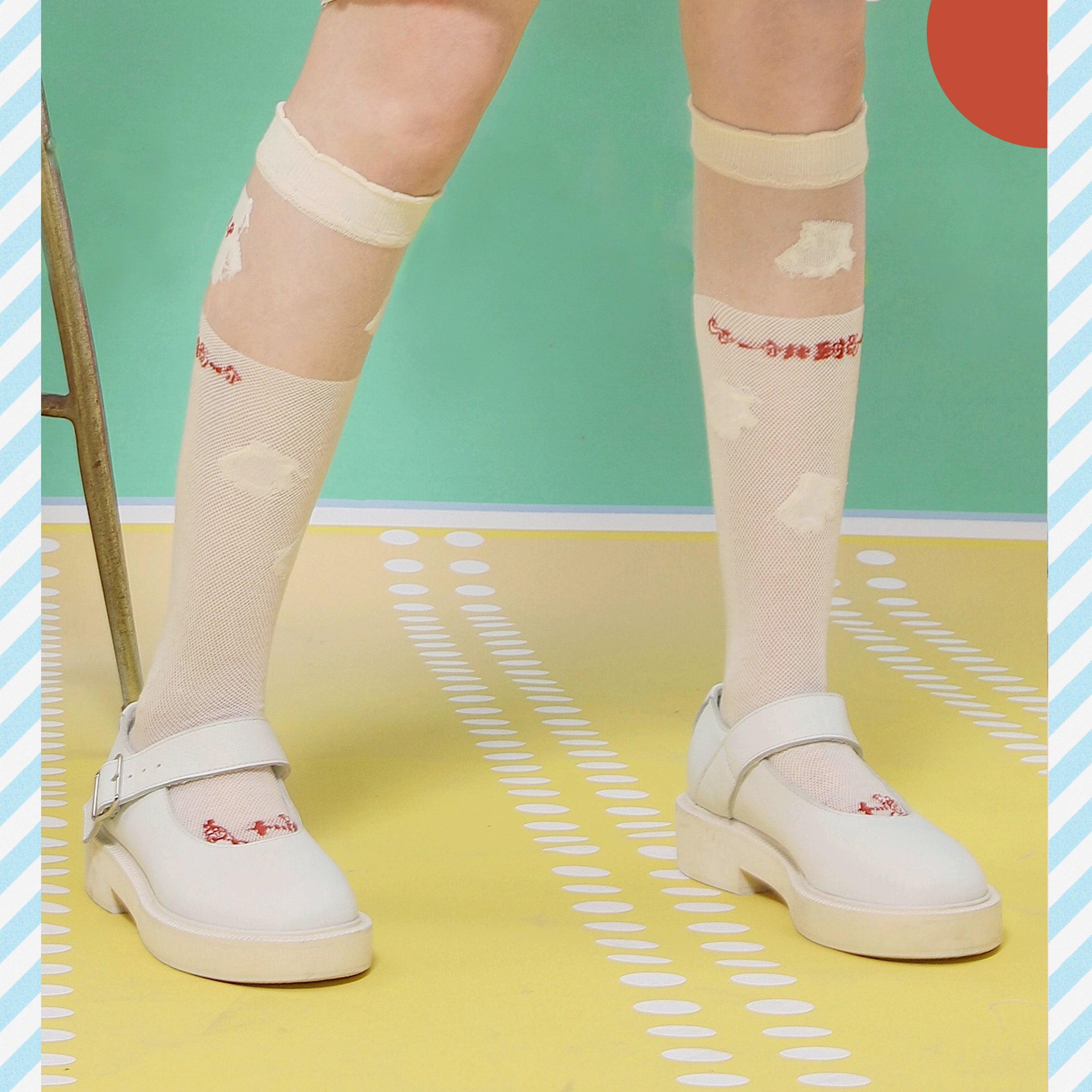 Harajuku Socks Illustration Transparent Cute Glass Silk Cotton Knee-High Socks - HELPHELP by Land Decora