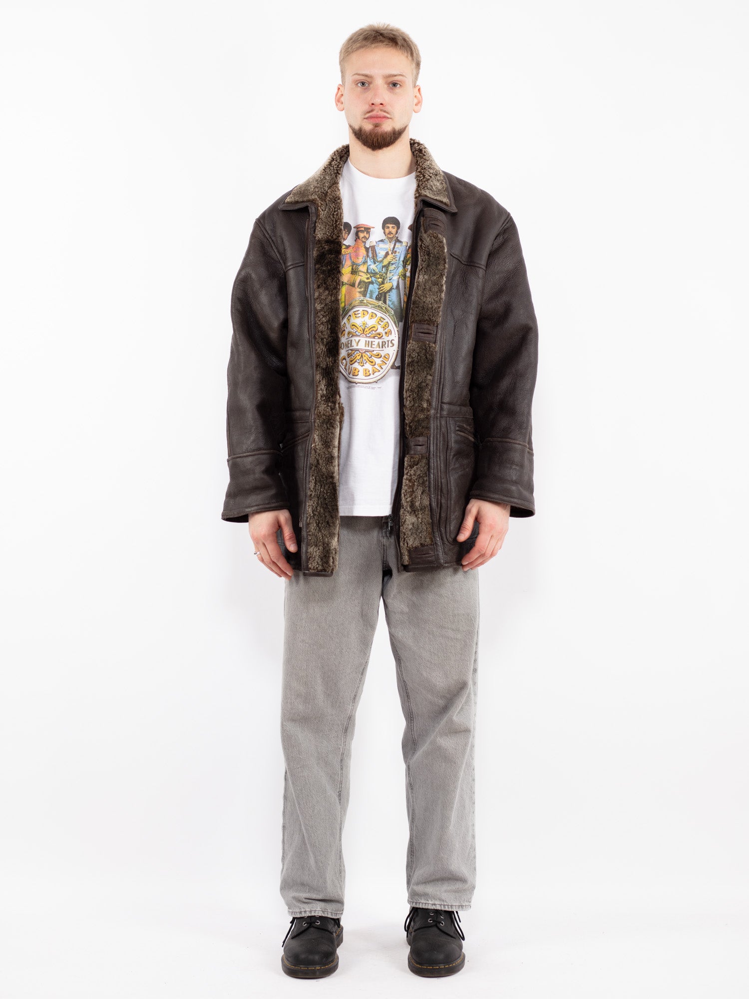 Vintage 90's Men Sheepskin Coat in Brown by Northern Grip