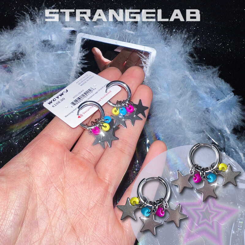 StrangeLab Beaded Stud Earrings | Y2K Niche Star Earrings | Titanium S by Land Decora