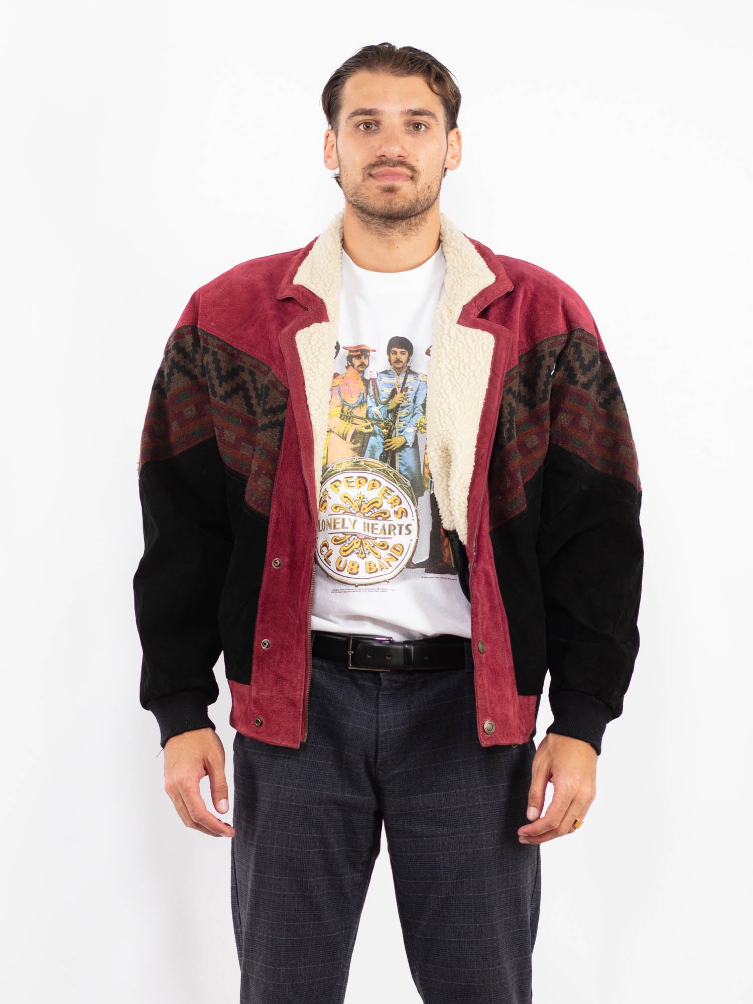Vintage 80's Men Aztec Suede Bomber Jacket in Multi by Northern Grip