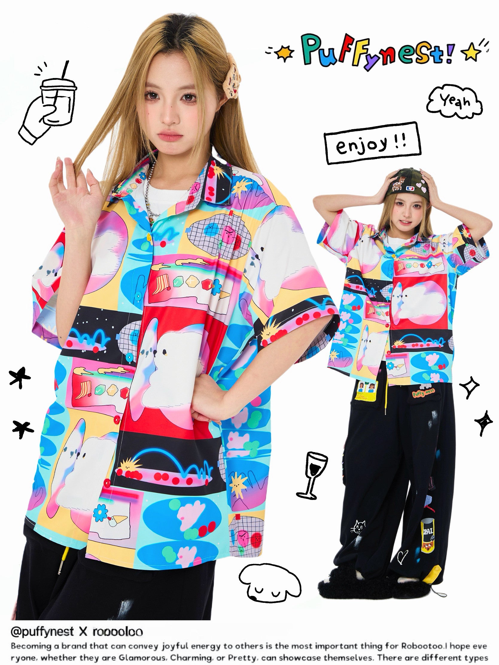 Fantasy Print Oversized Shirt Y2K Kawaii - Robootoo by Land Decora