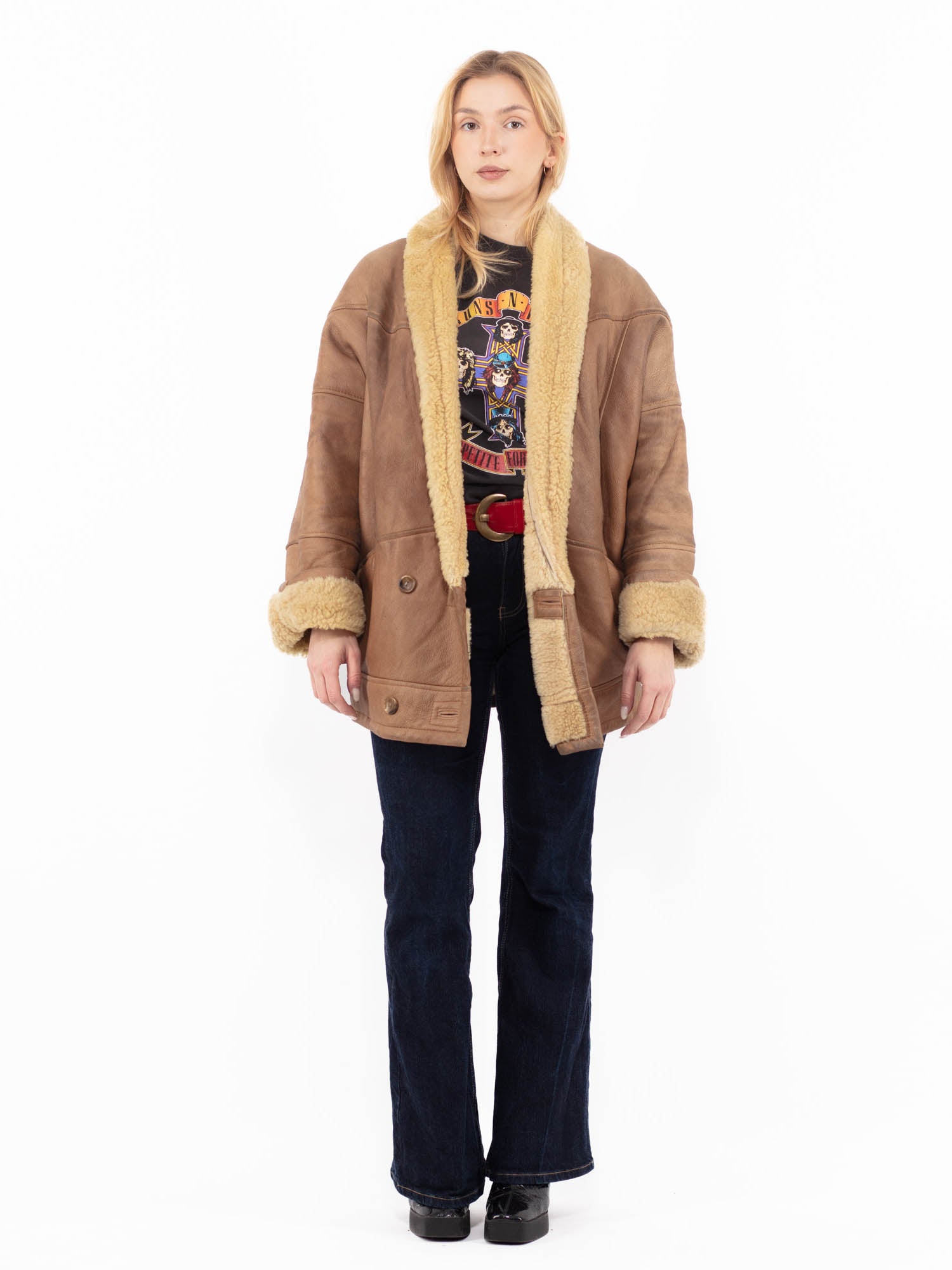 Vintage 80's Women Sheepskin Coat in Brown by Northern Grip