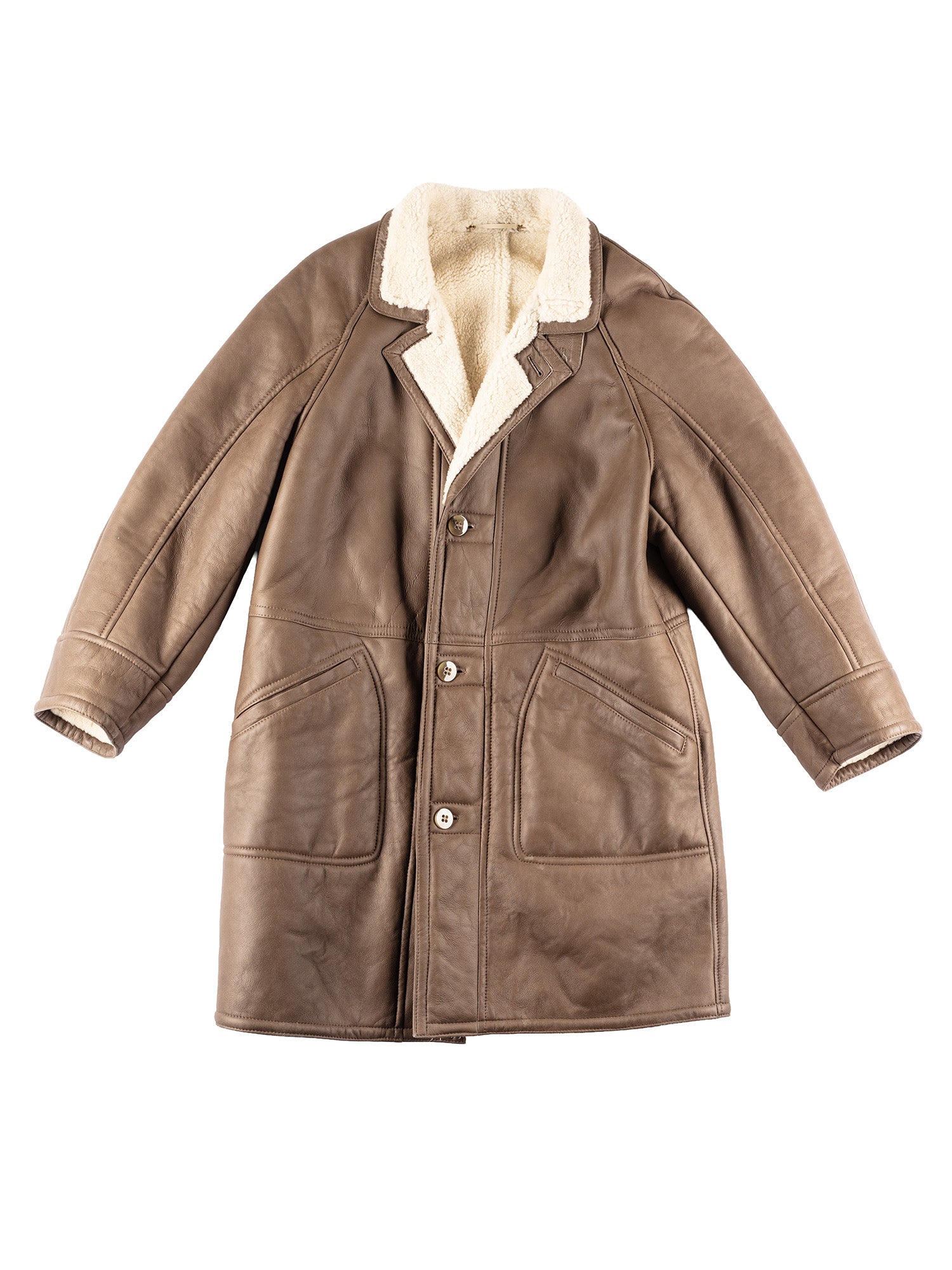 Vintage 80's Men Sheepskin Coat in Brown by Northern Grip