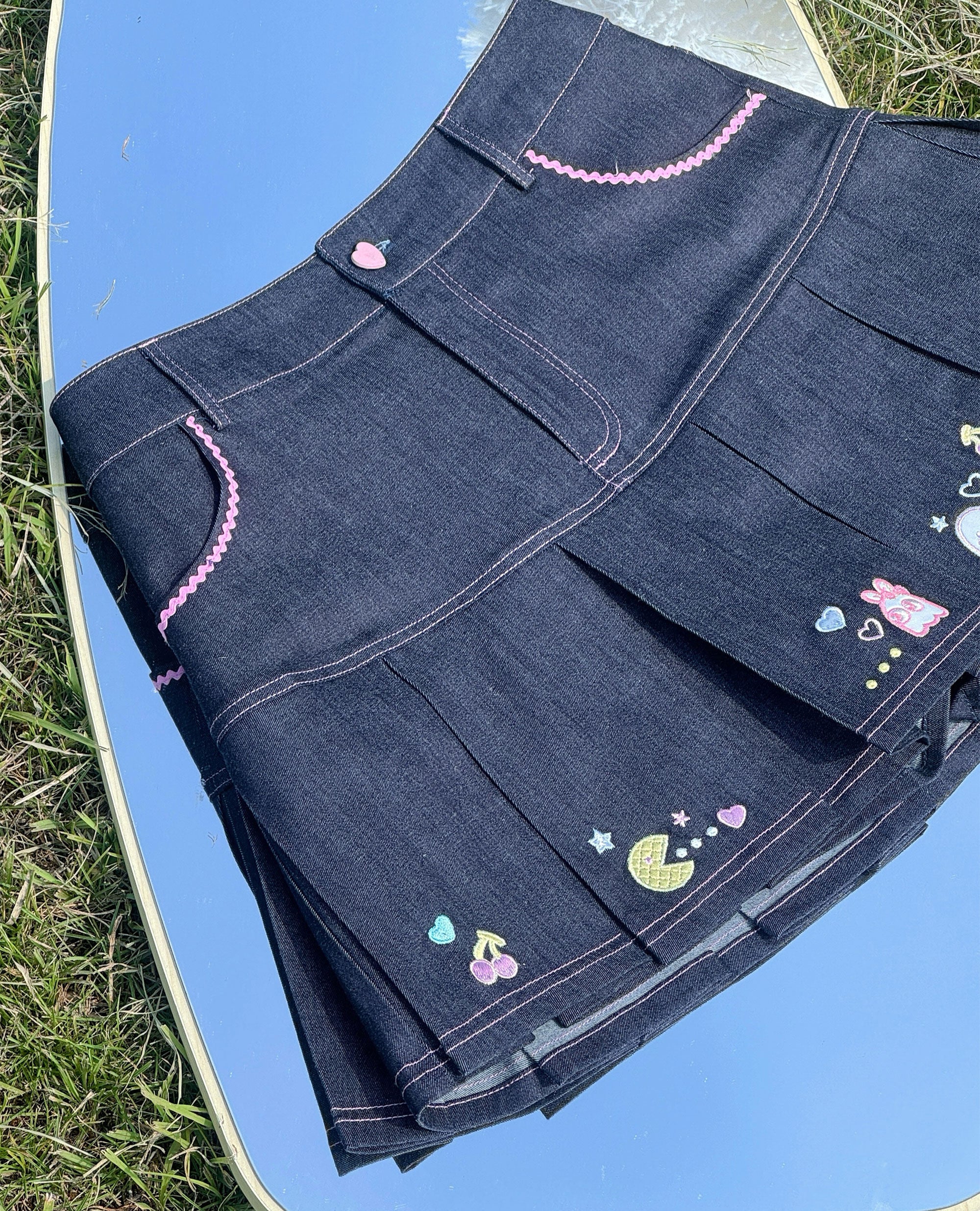 Kawaii Denim Pleated Mini Skirt - Bunny Planet by Land Decora