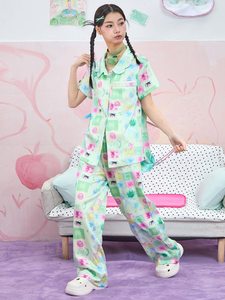 Y2K Dopamine Pajama Set - Cute Comfy Loungewear - Moon Meadow by Land Decora
