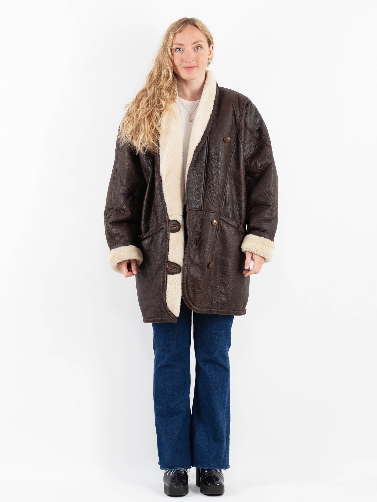 Vintage 80's Women Sheepskin Shearling Coat in Brown by Northern Grip
