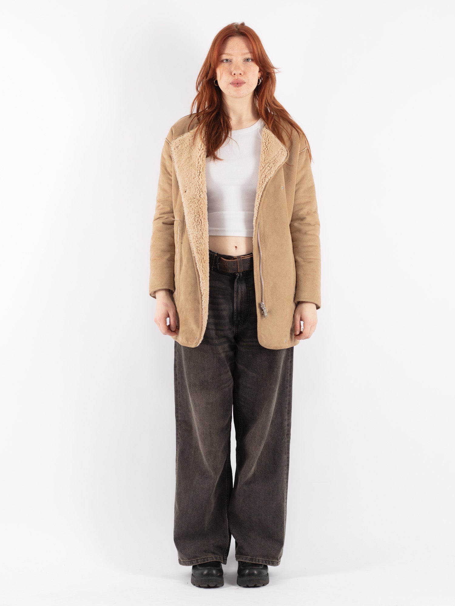 Vintage 00's Women Reversible Faux Sheepskin Jacket in Beige by Northern Grip
