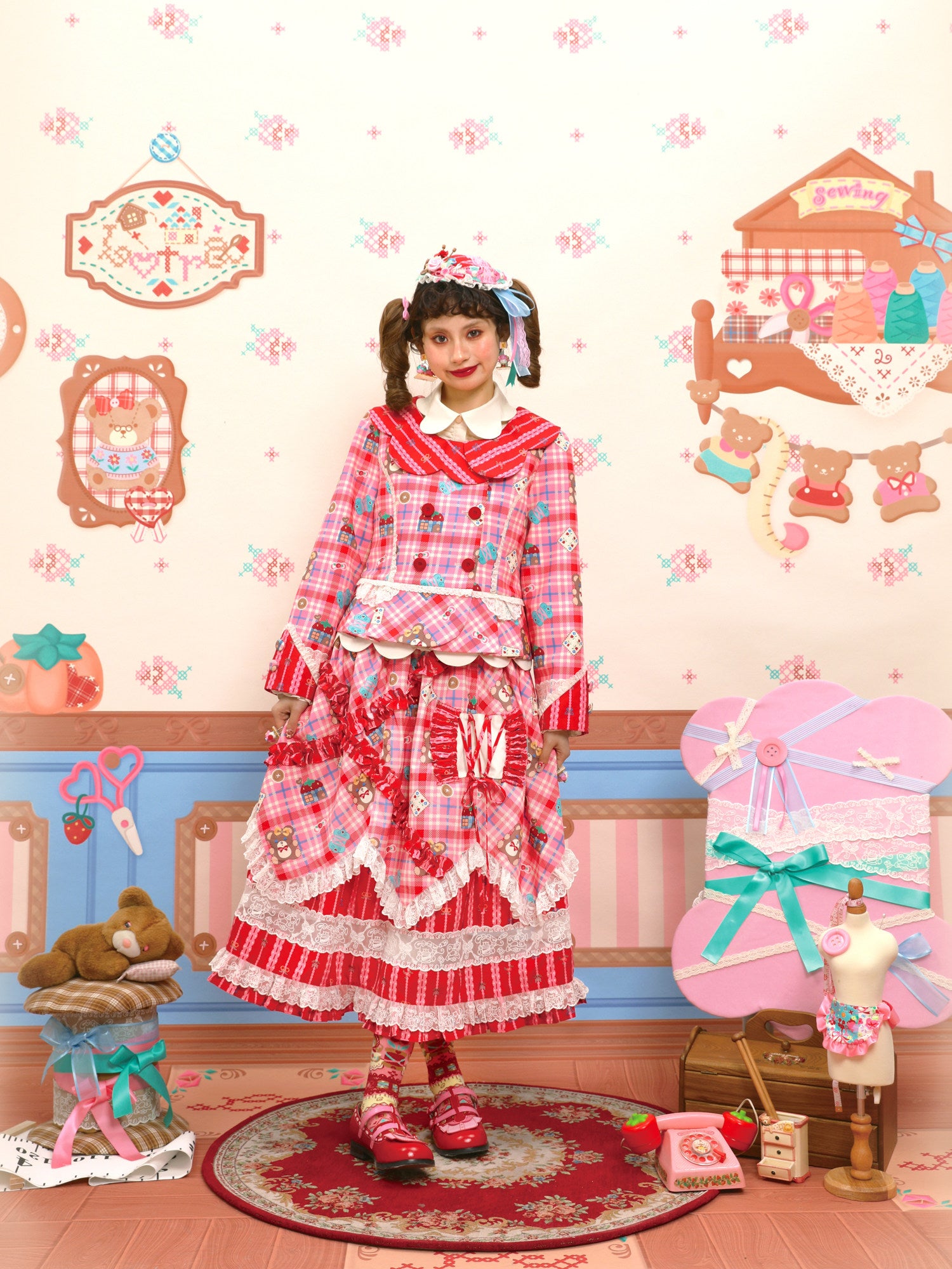 Decora Plaid Blazer & Cake Skirt Set - Lutra Jump by Land Decora