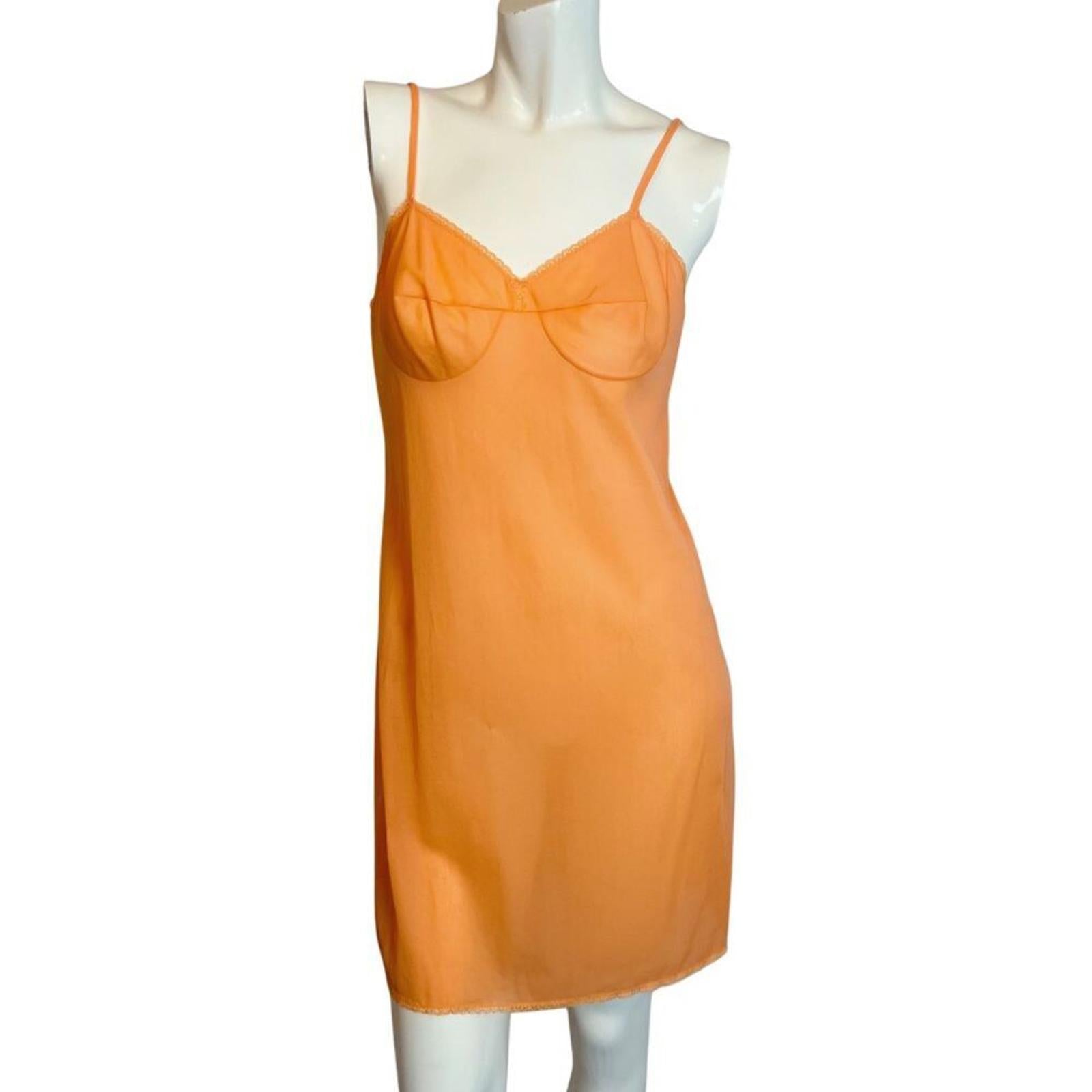 Vintage 1970s Vassarette Bright Orange Sheer Slip Dress Night Gown Siz by Hot Girl Secondhand