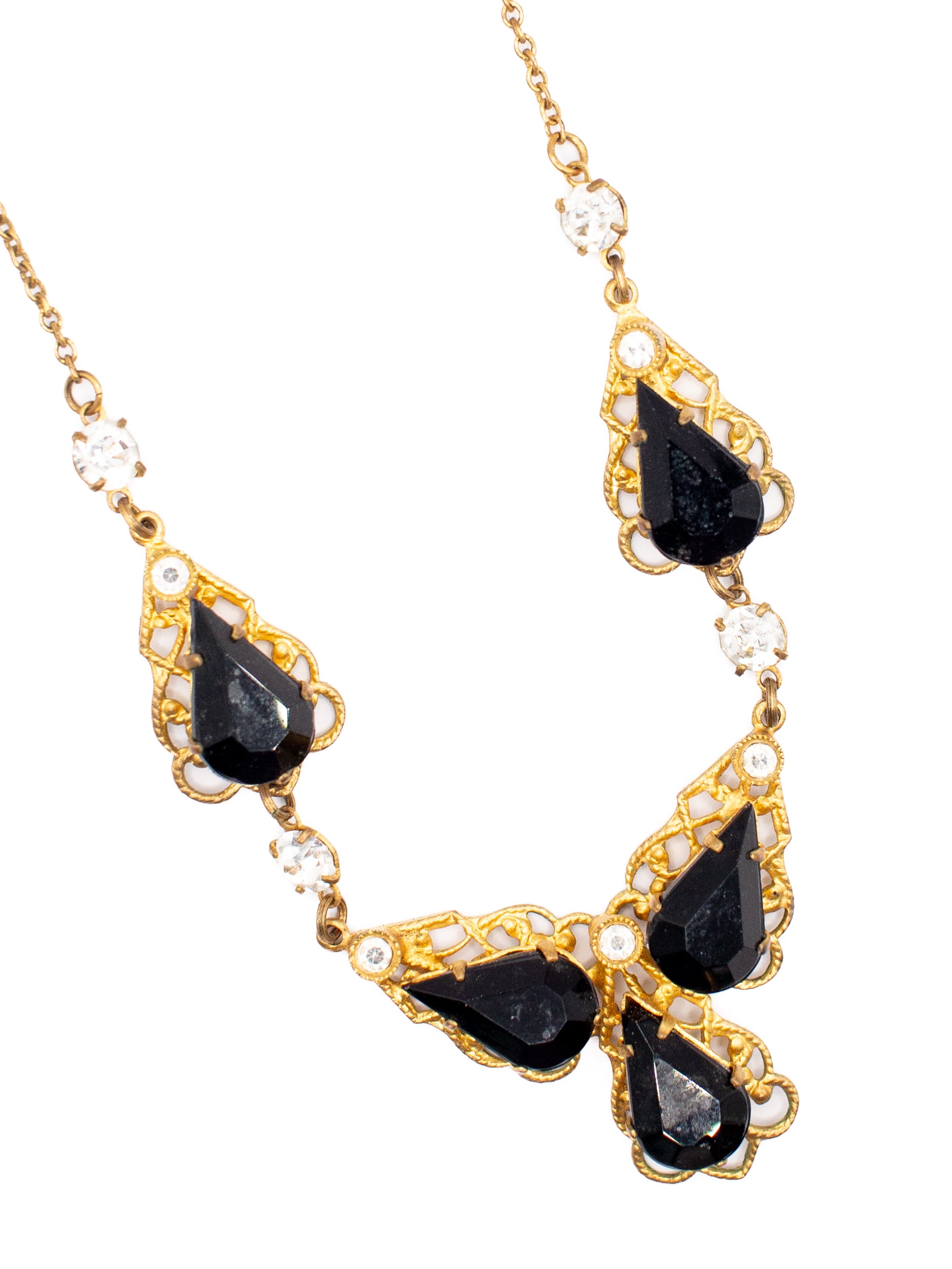 Vintage 20's Art Deco Black Glass Necklace by Northern Grip