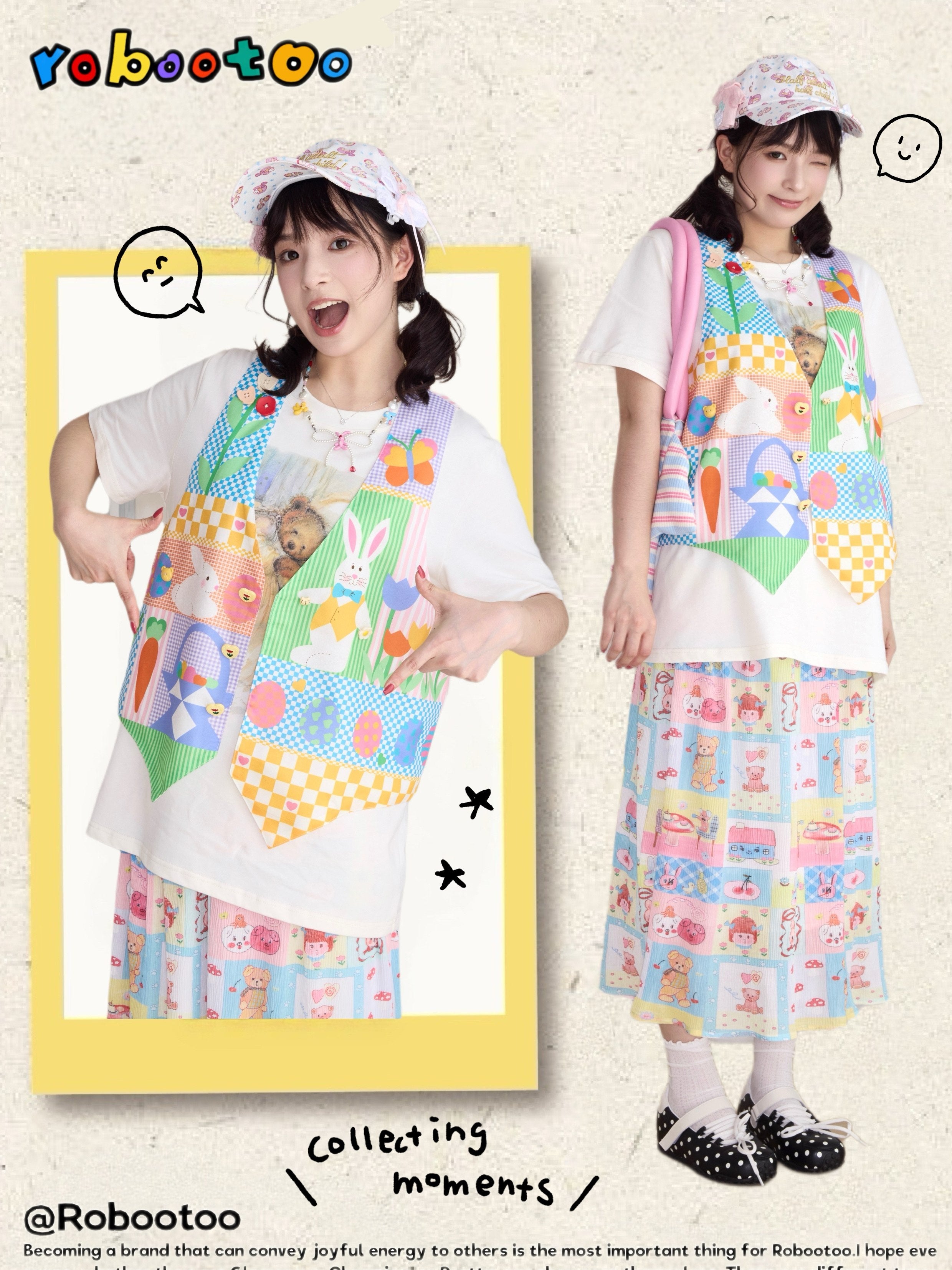 Pastel Print Loose Vest Top - Robootoo by Land Decora