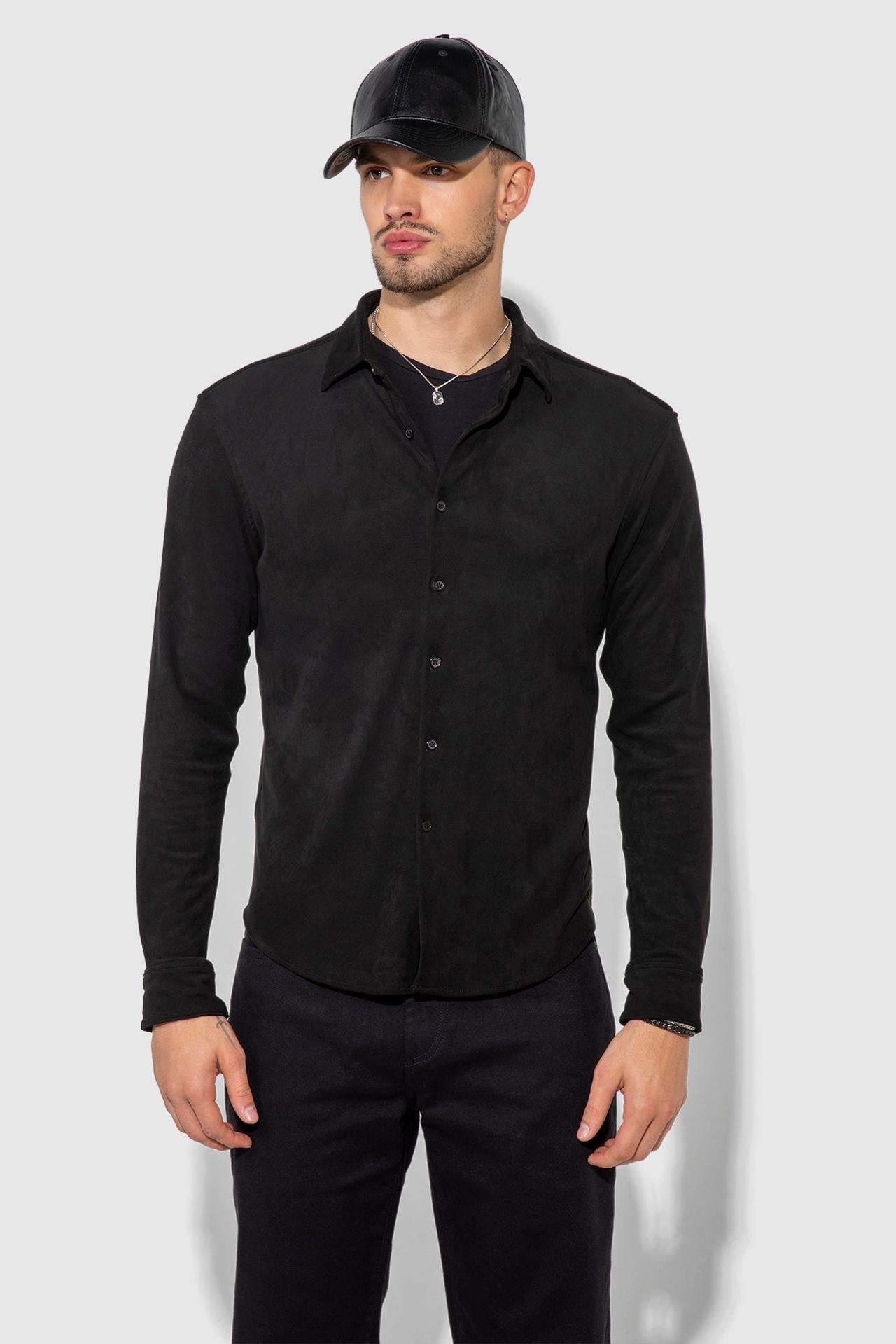 Cooper Butter Suede Noir Stretch Long Sleeve Shirt by MONFRERE