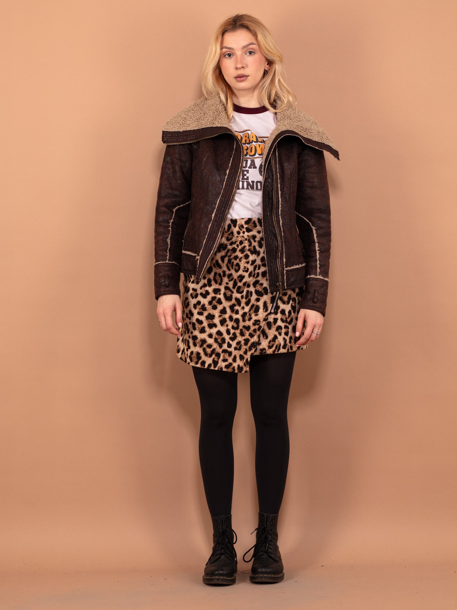 Vintage 90's Women Faux Shearling Jacket in Brown by Northern Grip