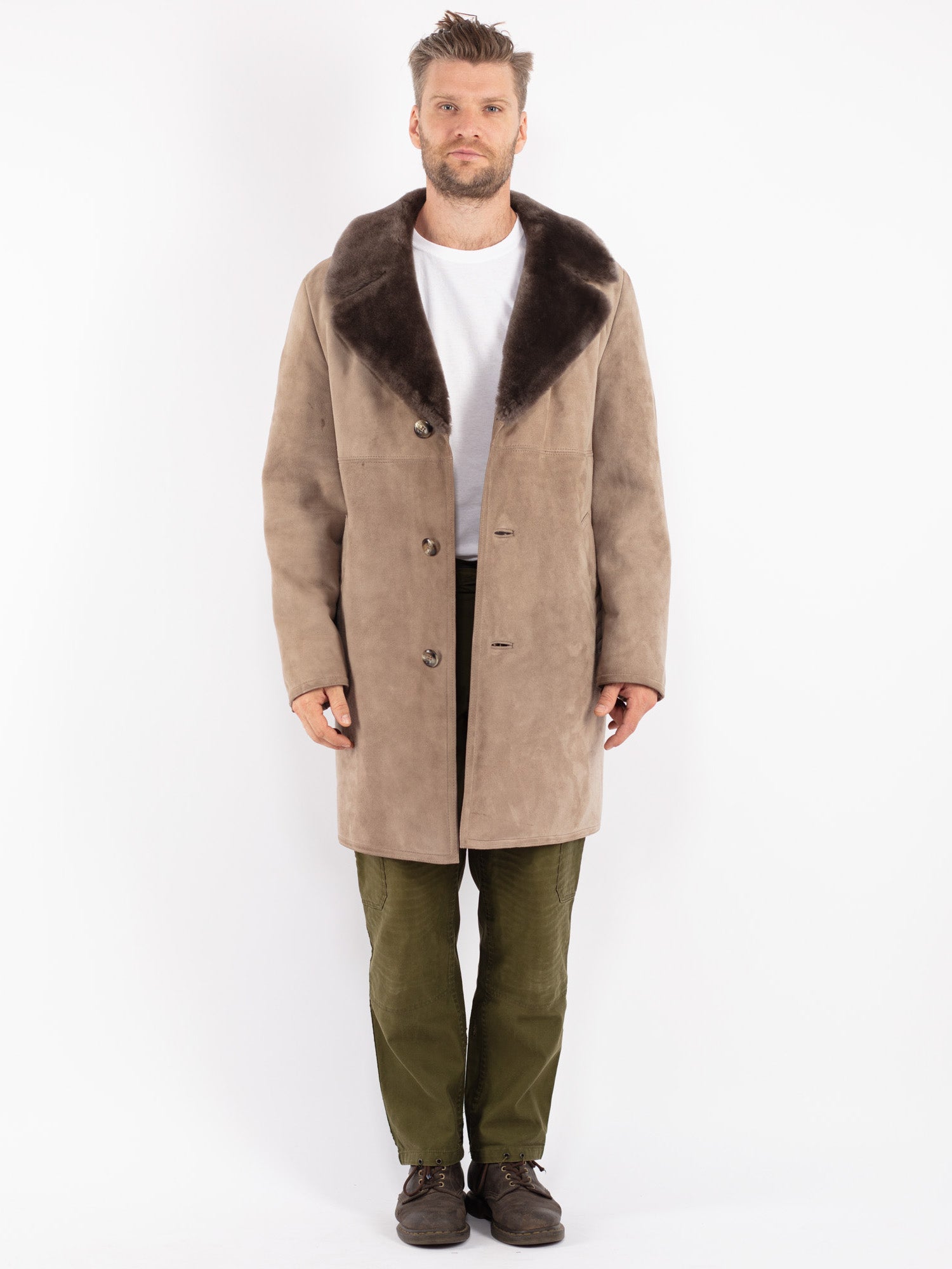 Vintage 70's Men Sheepskin Coat in Beige by Northern Grip