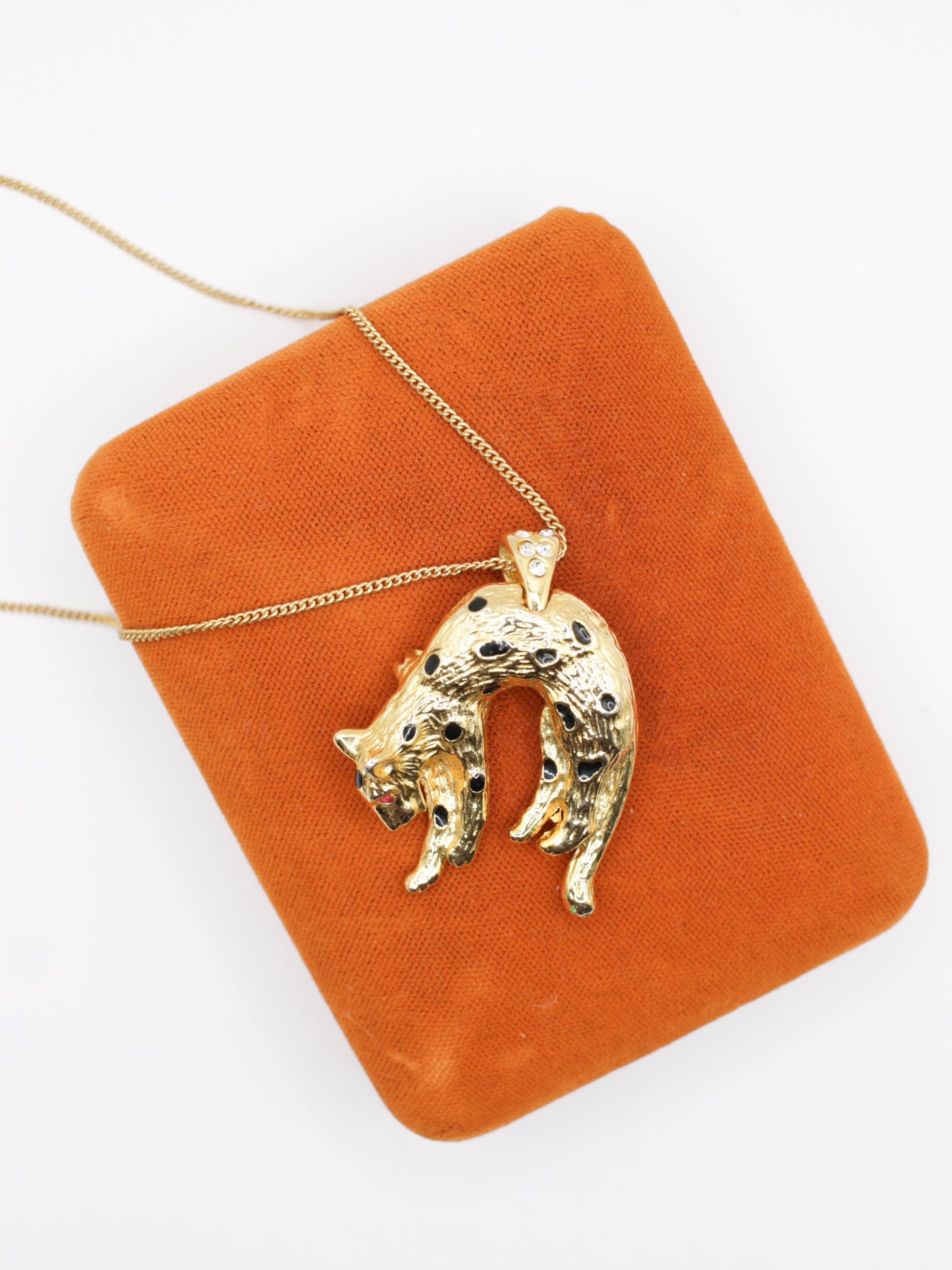 Vintage 80's Leopard Brooch Pendant Necklace by Northern Grip