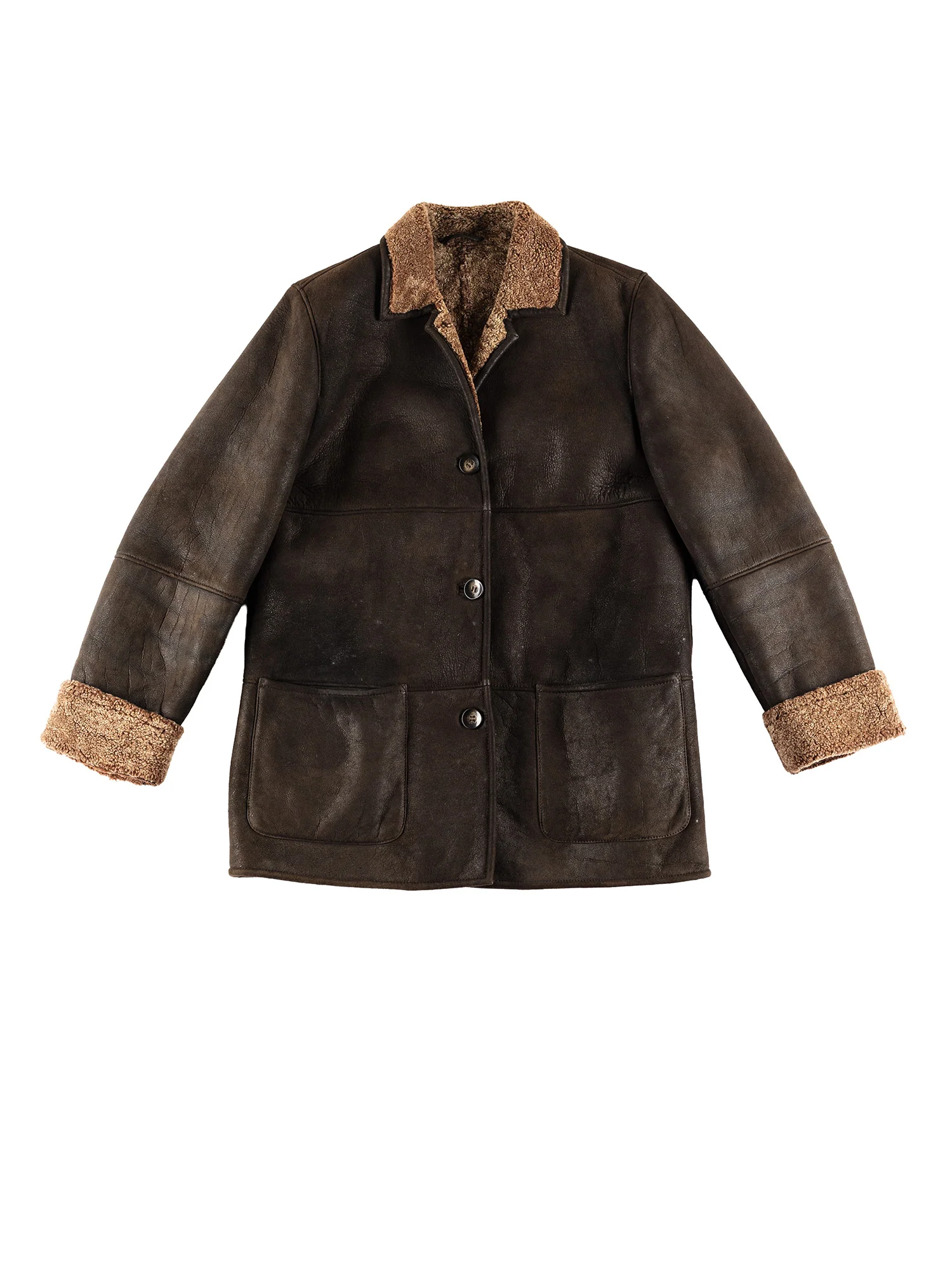 Vintage 80's Women Sheepskin Coat in Brown by Northern Grip