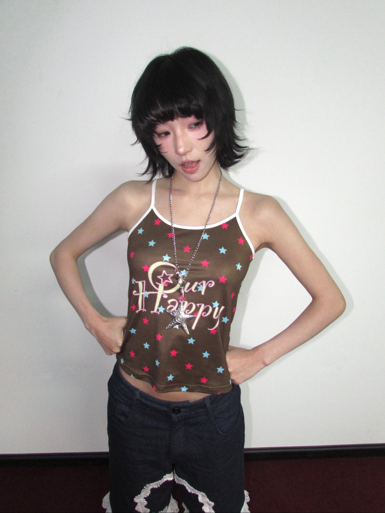OurHappy Retro Star Tank Top | Summer Contrast Strap Camisole by Land Decora
