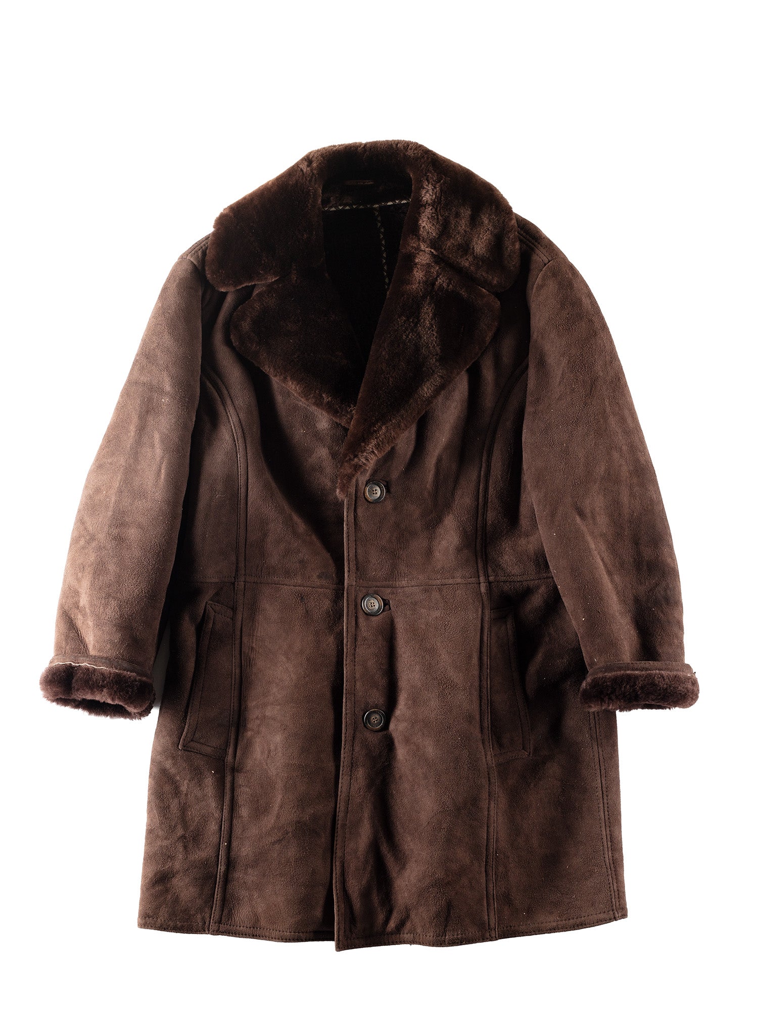 Vintage 80's Men Sheepskin Coat in Brown by Northern Grip