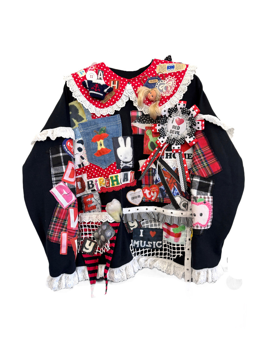 Patchwork Doll Collar Sweatshirt - RedDevil by Land Decora