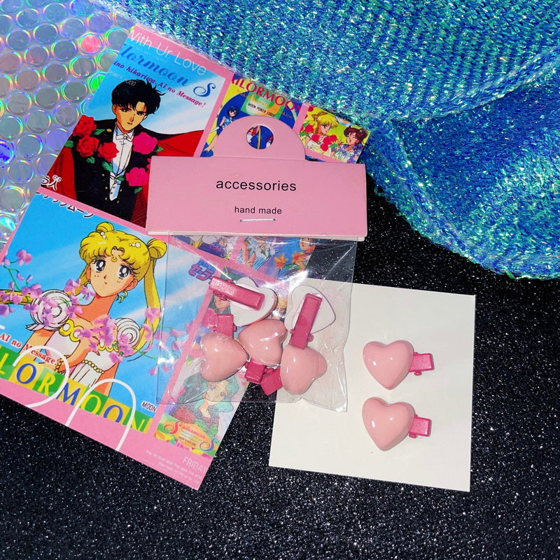 StrangeLab Pink Hair Clip | Mini Bangs Clip | Heart-Shaped Side Clip by Land Decora