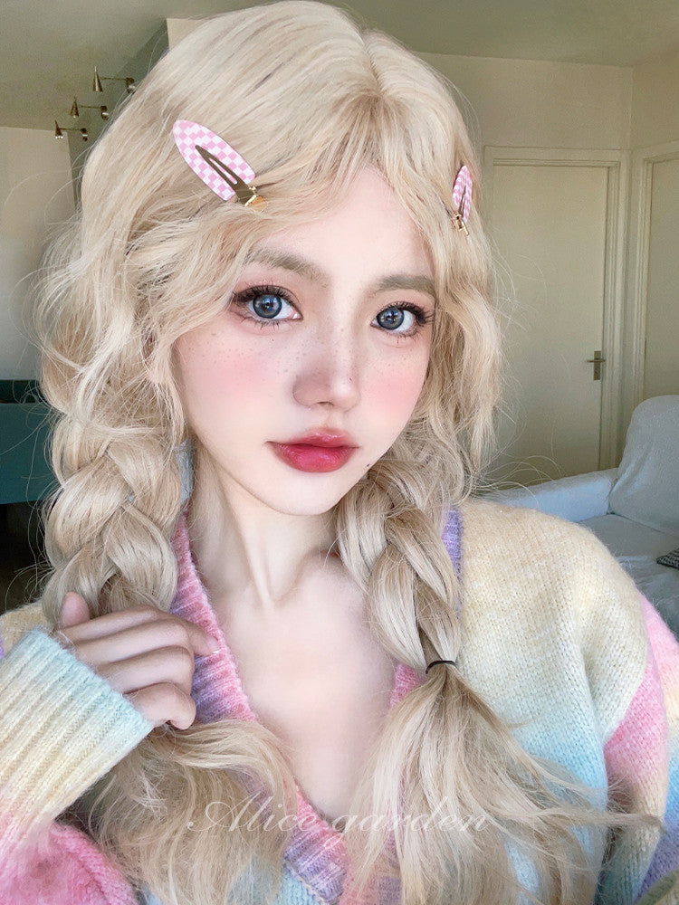 Alice Garden Harajuku Style Long Wig – Sandy Blonde Curls with Bangs by Land Decora