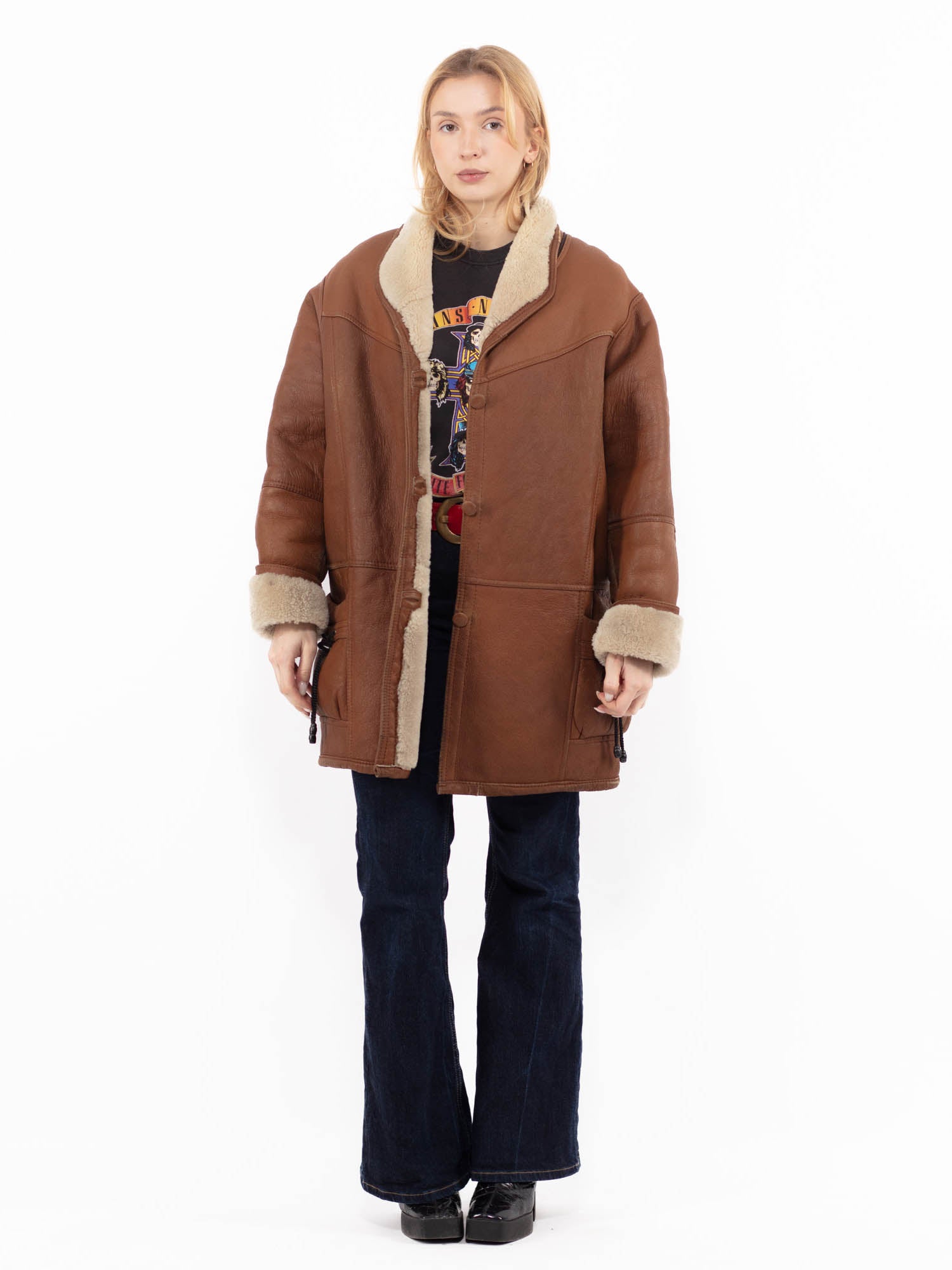 Vintage 90's Women Sheepskin Coat in Brown by Northern Grip