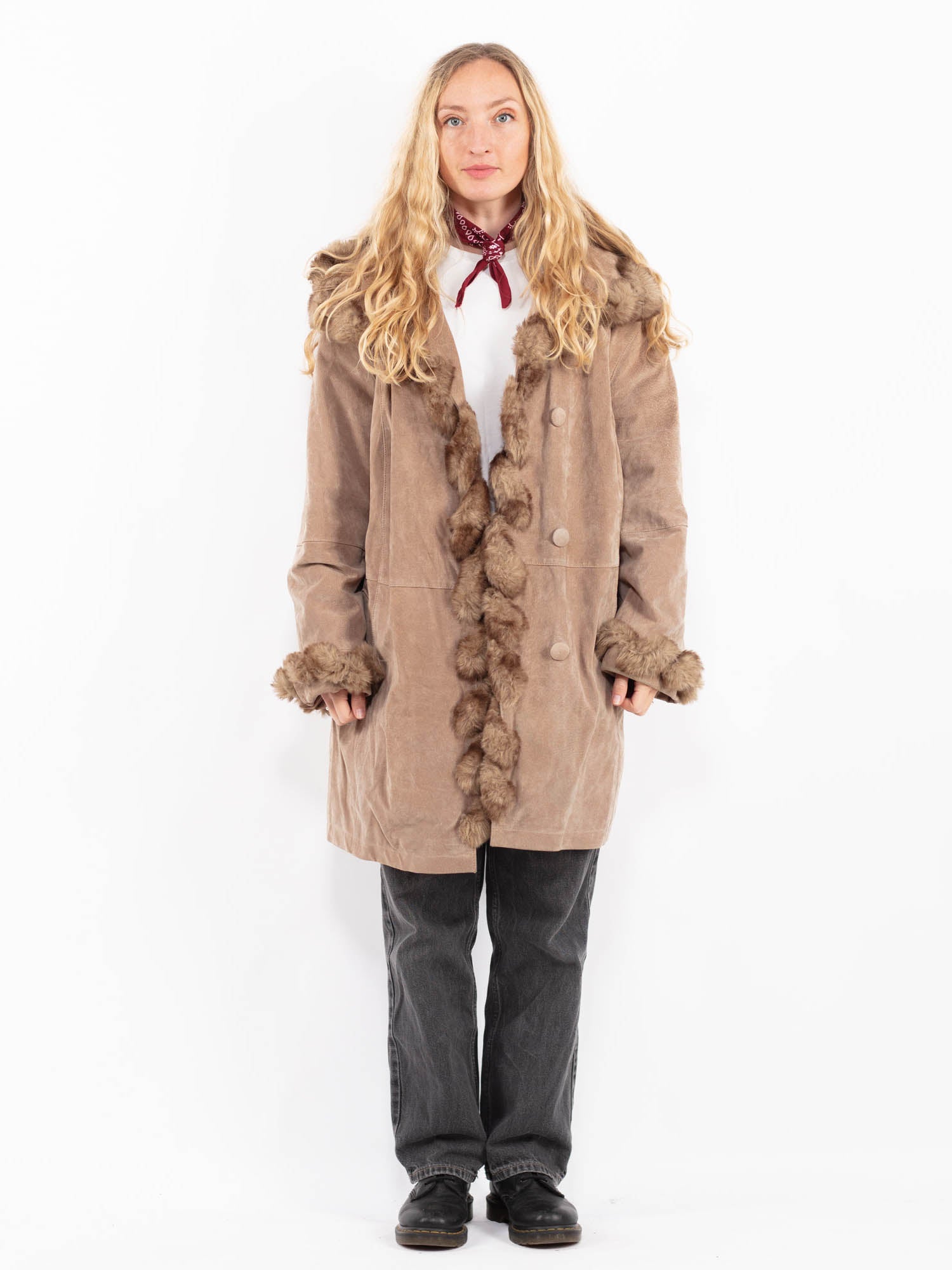 Vintage 90's Penny Lane Suede Sherpa Coat in Beige by Northern Grip