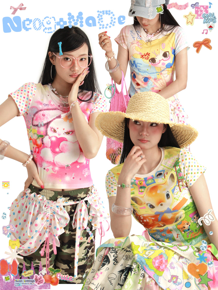 NeogoMade Dopamine Pastel Short Tee | Cute Print T-Shirt by Land Decora