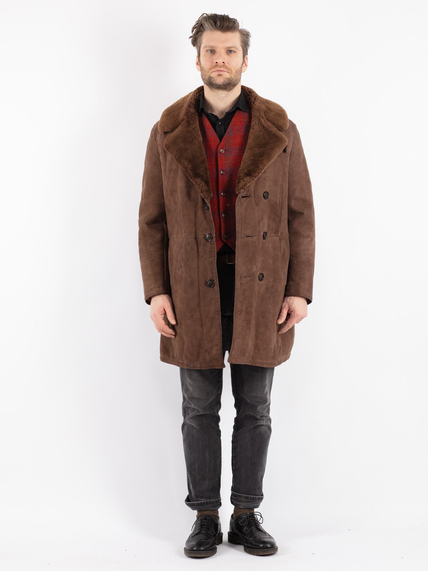 Vintage 70's Men Sheepskin Coat in Brown by Northern Grip
