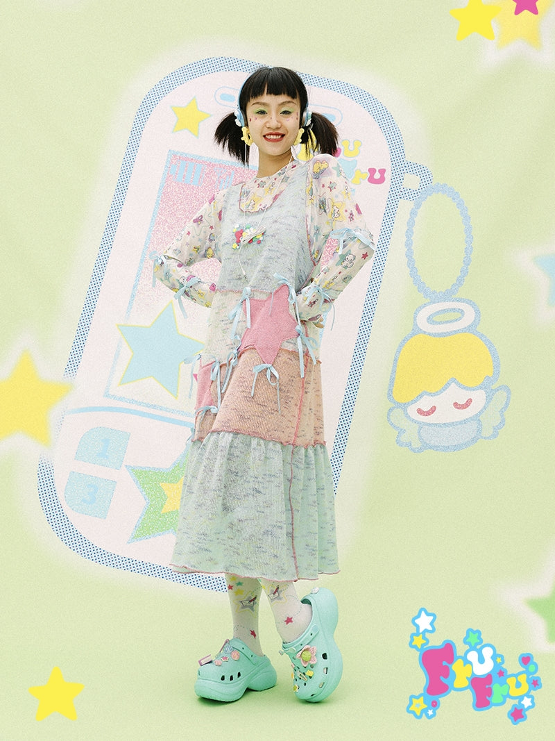 frufru Decora Knitted Star Dress | Patchwork Loose Sweet Vest Dress by Land Decora