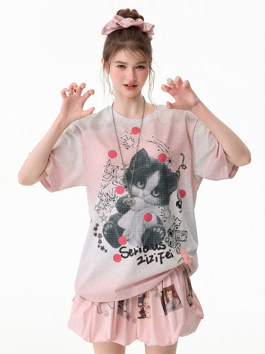 Y2K Cat Graphic T-Shirt - ziziFei by Land Decora