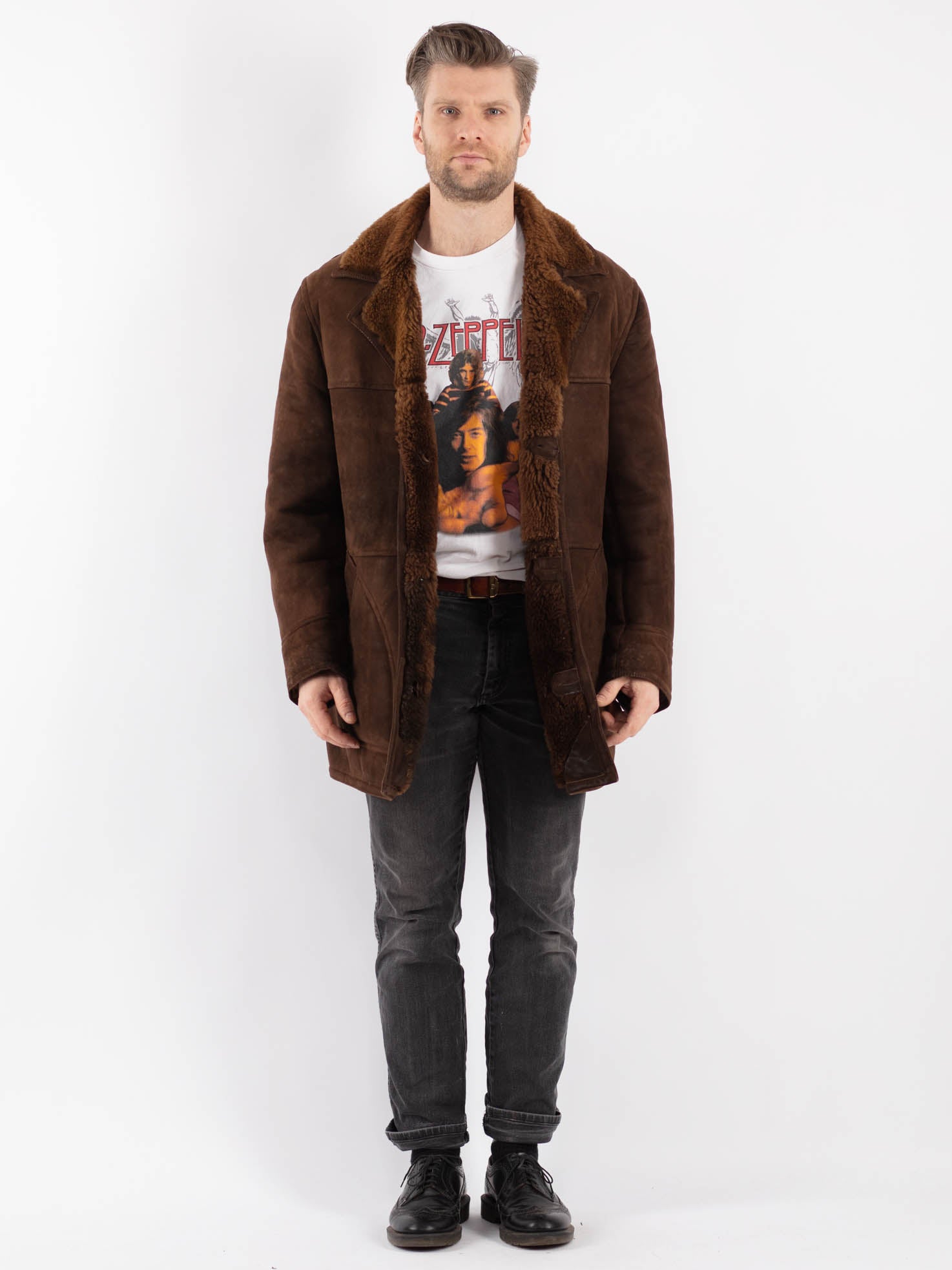Vintage 70's Men Sheepskin Coat in Brown by Northern Grip