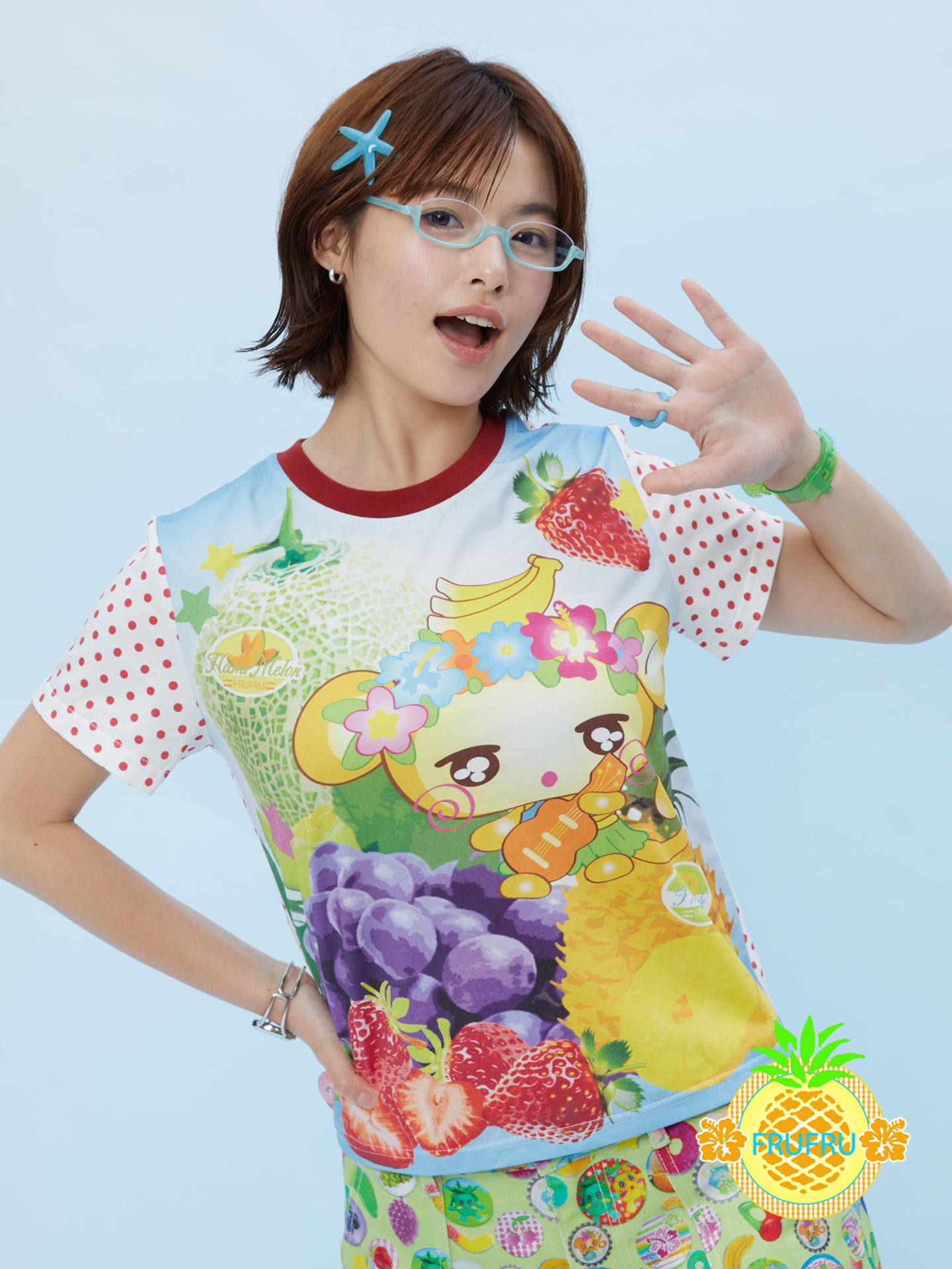 Frufru Monkey Print Cotton T-Shirt | Kawaii Cartoon Tee by Land Decora
