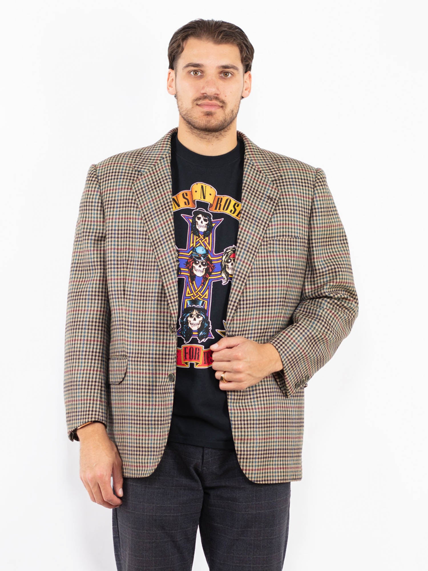 Vintage 80's Men Wool Blazer Jacket in Multi by Northern Grip