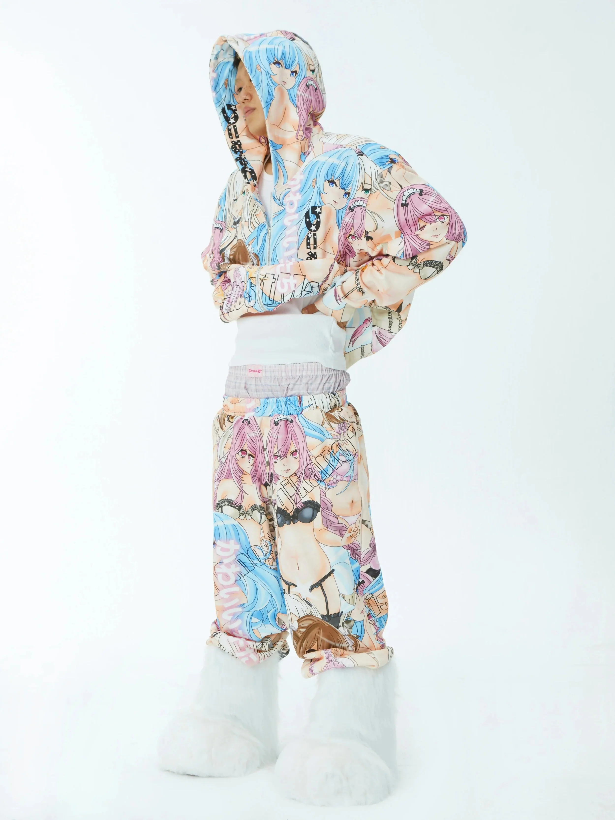 Anime Print Zip Hoodie & Pants Set - SelfishGhost by Land Decora