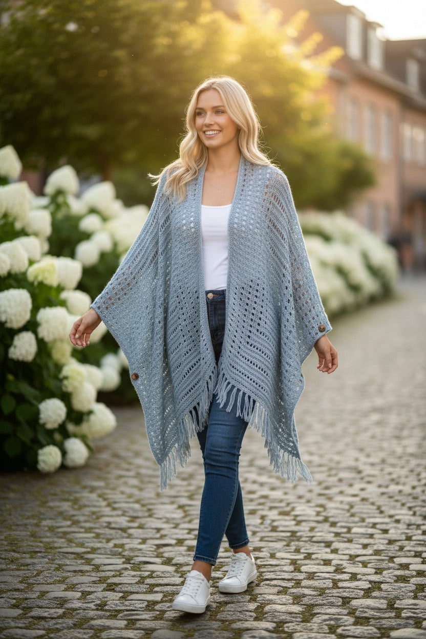 Scandal Italy Fringe Shawl in Blue