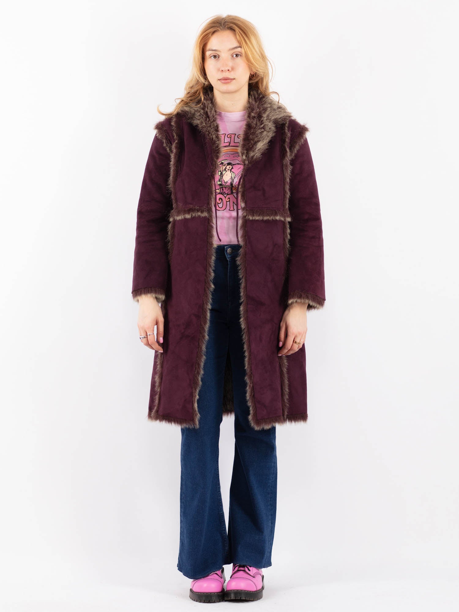 Vintage 00's Women Faux Sheepskin Coat in Purple by Northern Grip