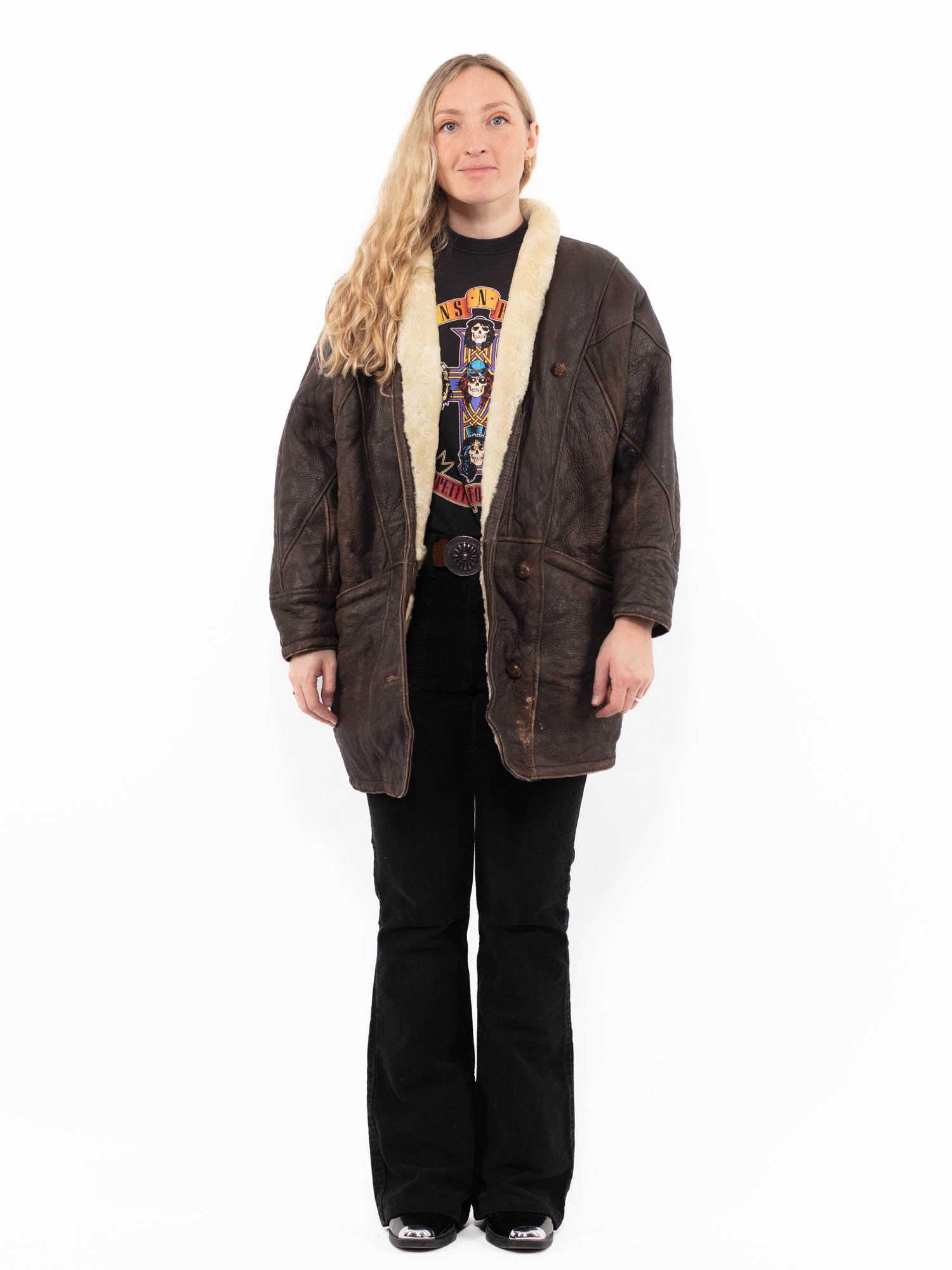 Vintage 90's Women Sheepskin Coat in Brown by Northern Grip
