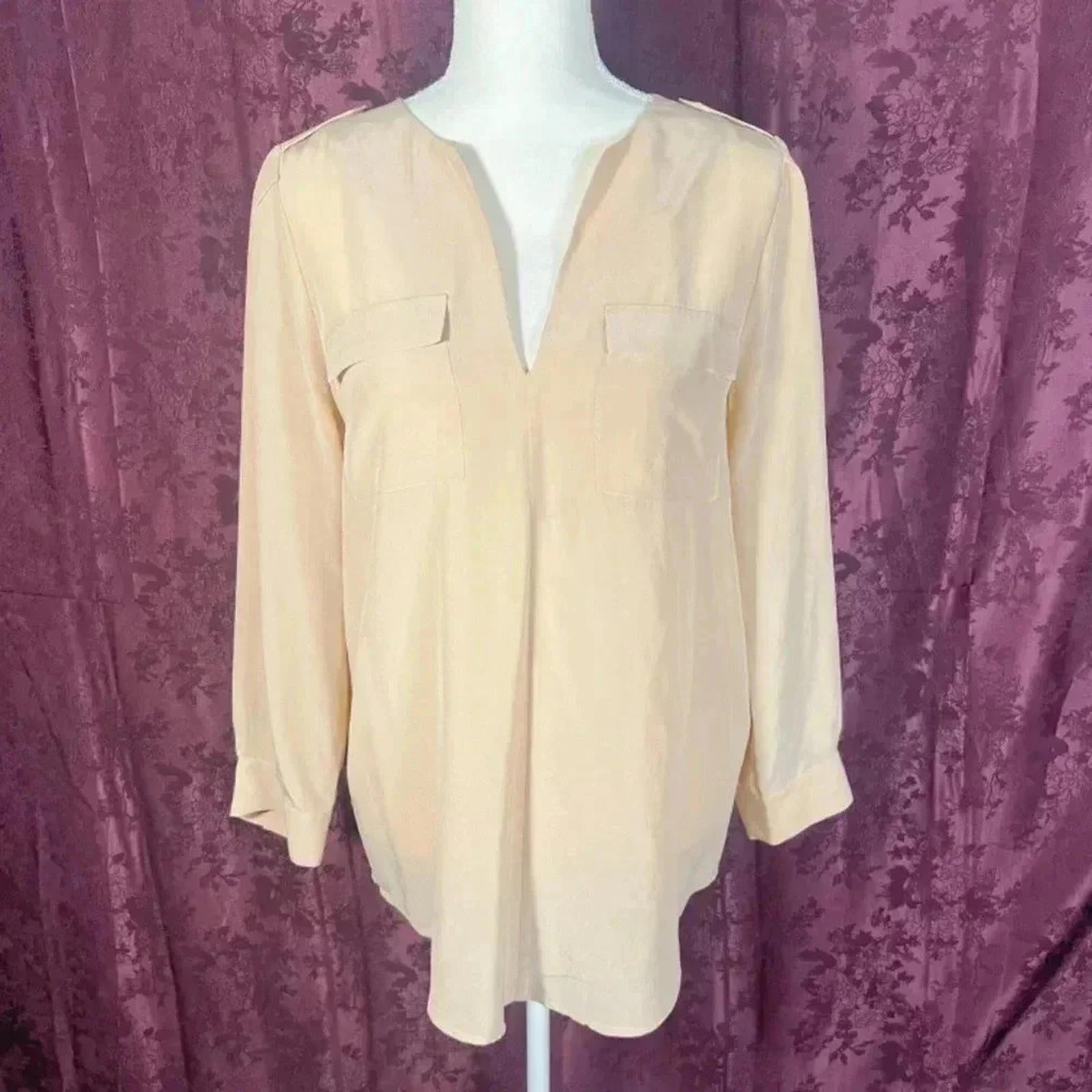 Joie Silk Beige Tan Nude Neutral Blouse Business Casual Office Women's by Hot Girl Secondhand