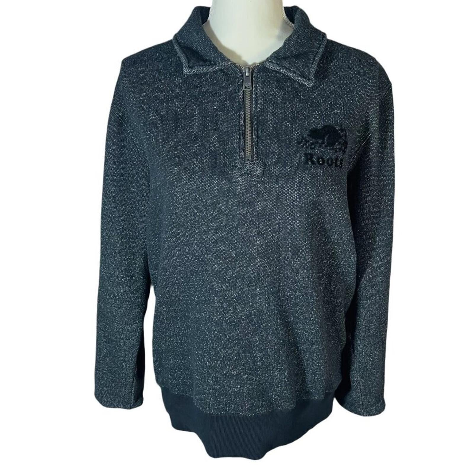 Roots Men's Black White Original Half Zip Sweatshirt Jacket Beaver Siz by Hot Girl Secondhand